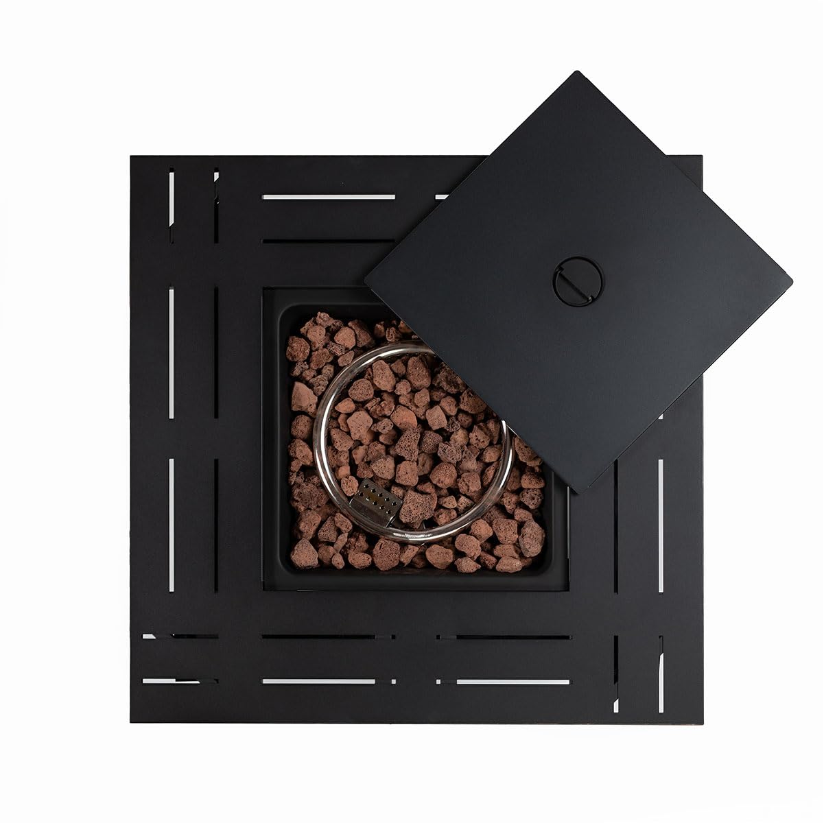 28'' Propane Fire Pit Table - 50,000 BTU Outdoor Fire Table with Steel Lid & Sturdy Legs, Includes Lava Rocks - Perfect for Patio, Backyard, and Garden Gatherings