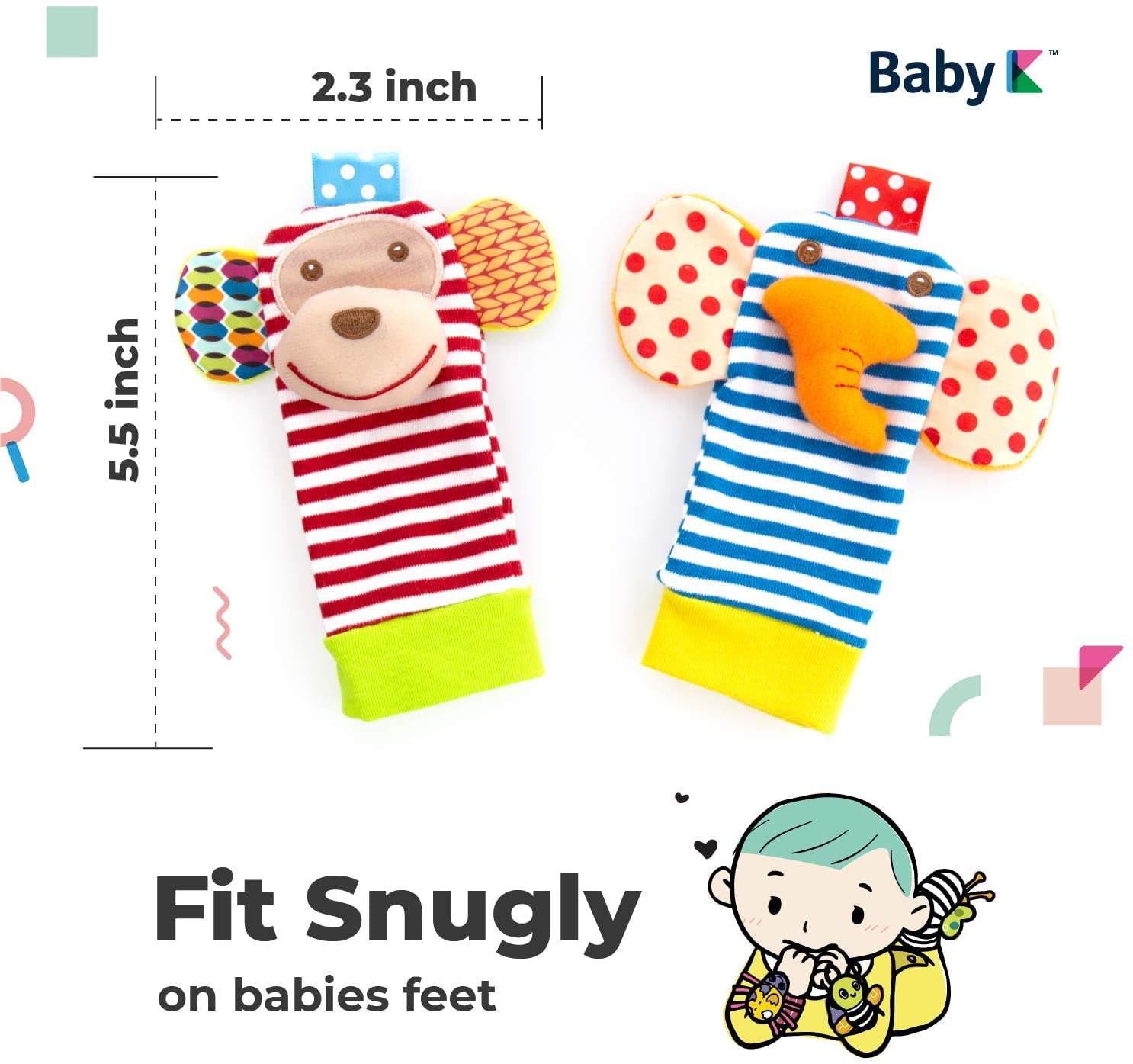 Baby Rattle Socks for Boys & Girls - Zoo Animal Foot & Wrist Rattles - Soft Infant Toys 6-12 Months - Perfect Newborn Baby Shower Gift - Easy Wear Sensory Toys for Crawling & Tummy Time Play