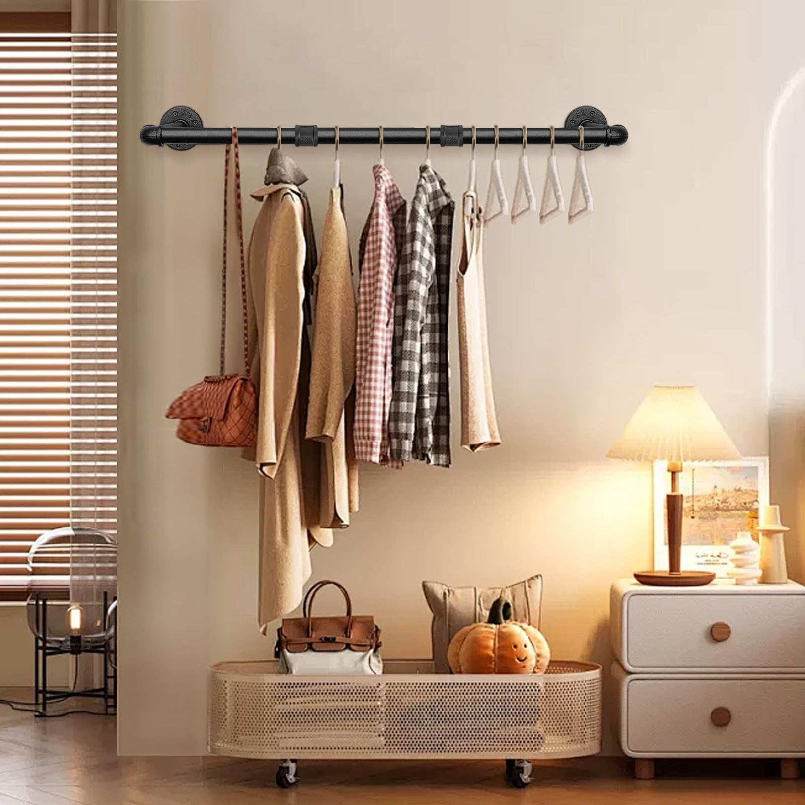 Heavy Duty Industrial Iron Pipe Clothes Hanging Bar - DIY Wall Mounted Garment Rack for Bedroom, Laundry Room & Closet Storage | Perfect for Organizing Clothes, Towels and Home Decor