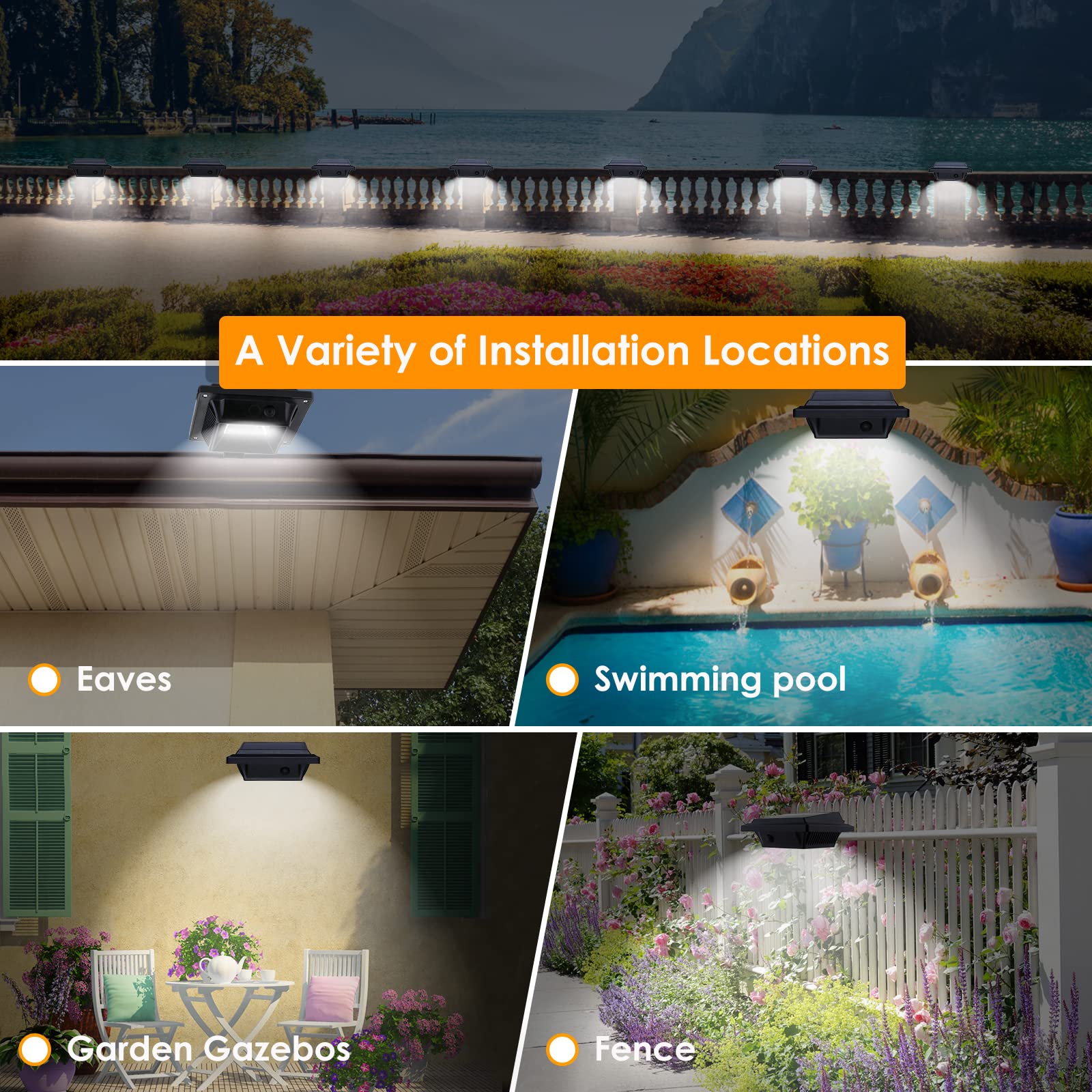 UniqueFire 40 LED Solar Gutter Lights Outdoor - Waterproof Solar Powered Deck & Fence Lighting for Wall, Stairs, Steps, Yard (8 Pack, Black/Cool White) | Perfect for Pathway, Garden, Patio & Landscape Illumination