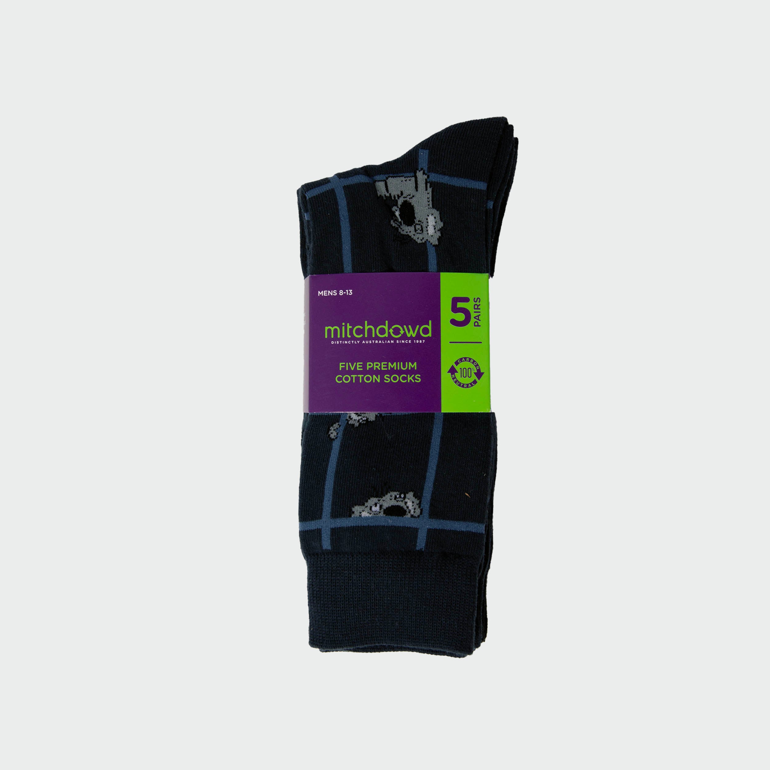Men's Aussie Animals Cotton Crew Socks 5-Pack - Black | Comfortable & Durable Casual Socks for Everyday Wear, Work & Outdoor Activities