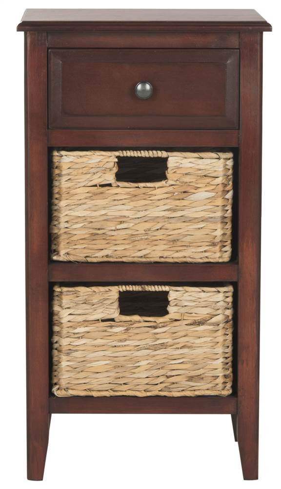 Safavieh Everly Cherry Wood Nightstand with 1 Drawer & 2 Removable Baskets - Bedside Table for Bedroom, Living Room, or Office Storage