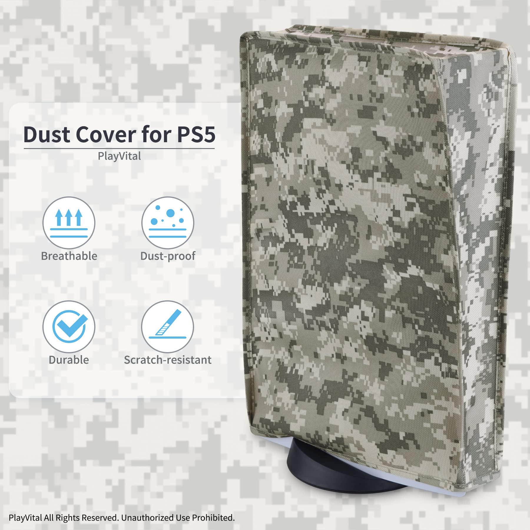 PlayVital Nylon Dust Cover for PS5 Console - Soft Lining, Anti-Scratch & Waterproof Protective Sleeve for PS5 Digital/Disc Edition (Digital Camouflage) - Perfect for Gaming Setup Protection & Travel Storage