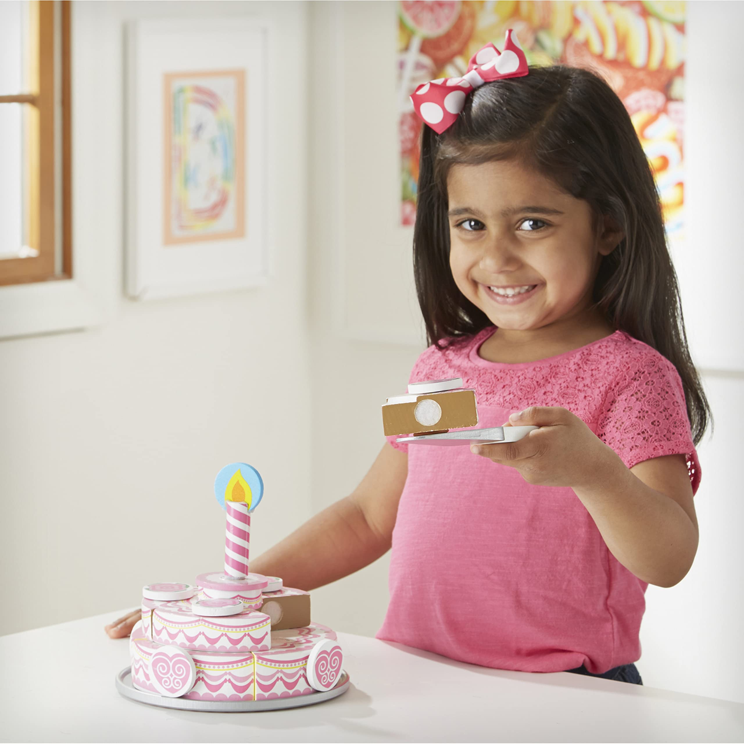 Melissa & Doug Triple-Layer Wooden Birthday Cake Play Food Set - Pretend Play Toy for Kids Ages 3+, Perfect for Birthday Parties & Preschool Learning Activities