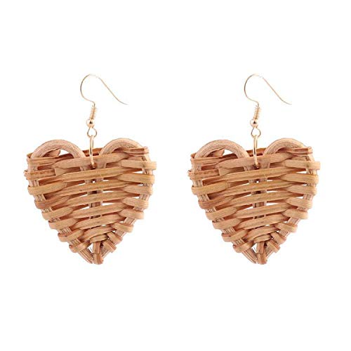 4 Pairs Lightweight Rattan Knit Dangle Earrings for Women - Bohemian Straw Wicker Braid Woven Geometric Statement Jewelry - Perfect for Summer Festivals, Beach Vacations and Boho Fashion Outfits