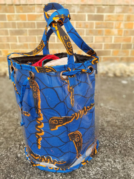 Stylish Blue African Print PVC Clear Shoulder Bag DP3978PB - Perfect for Beach, Travel, and Festival Outfits