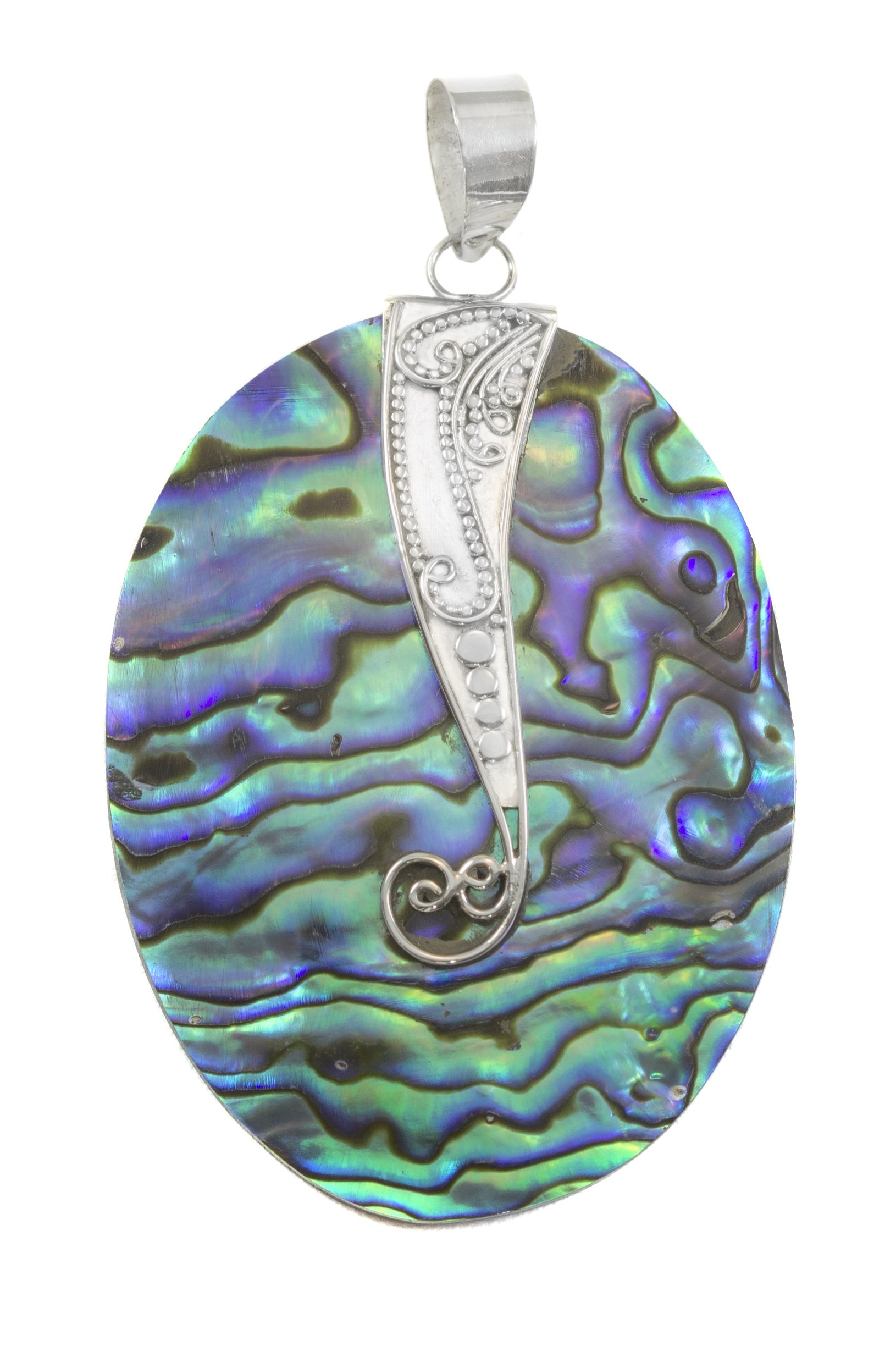Sterling Silver Abalone Shell Necklace Pendant with Mother of Pearl (MOP) - Elegant Oval Scroll Design for Women | Perfect for Beach Weddings, Boho Fashion & Everyday Wear