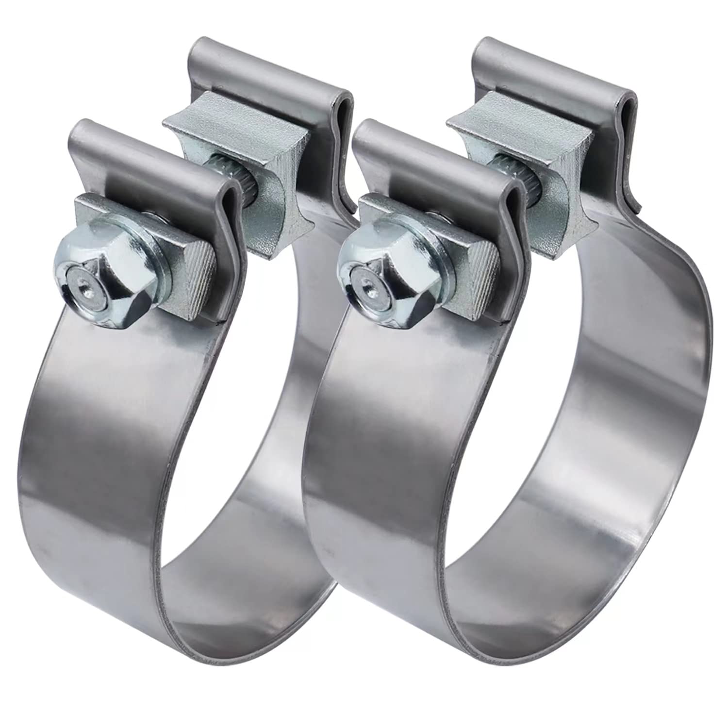 1.75 Inch Stainless Steel Exhaust Clamp - Heavy Duty Narrow Band Muffler Clamp for Exhaust Pipe & System Repair (2 Pack) - Perfect for Automotive, Motorcycle & Truck Exhaust Maintenance