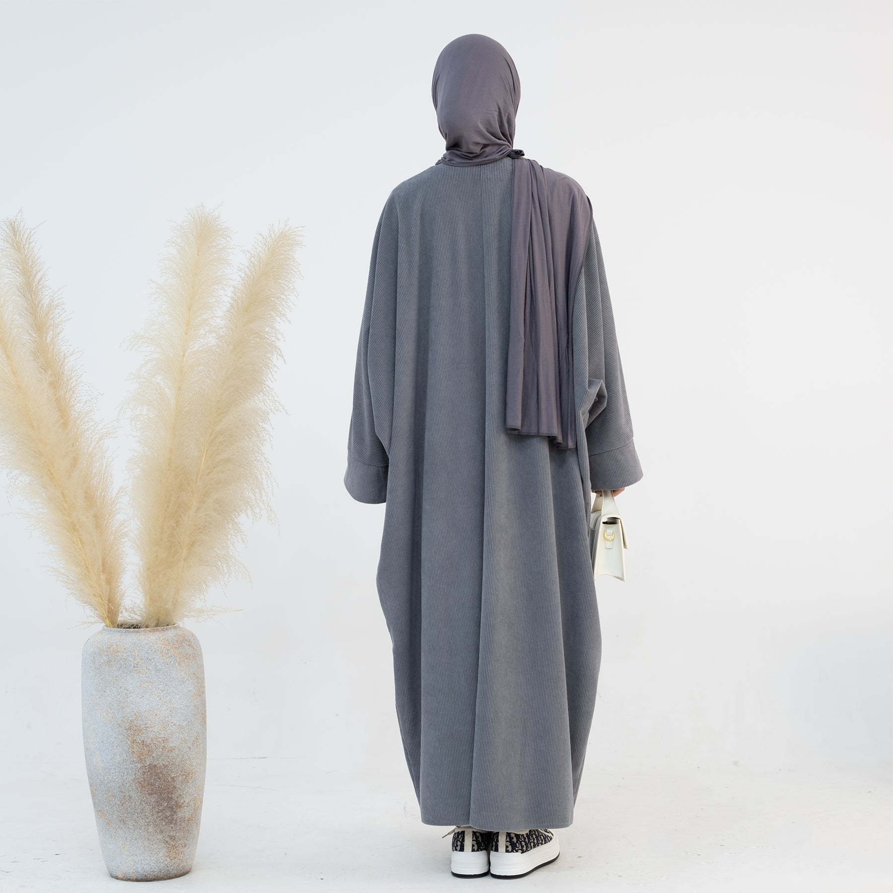 Melissa Corduroy Autumn Duster Coat - Gray | Women's Longline Fall Jacket for Casual Outfits & Layering