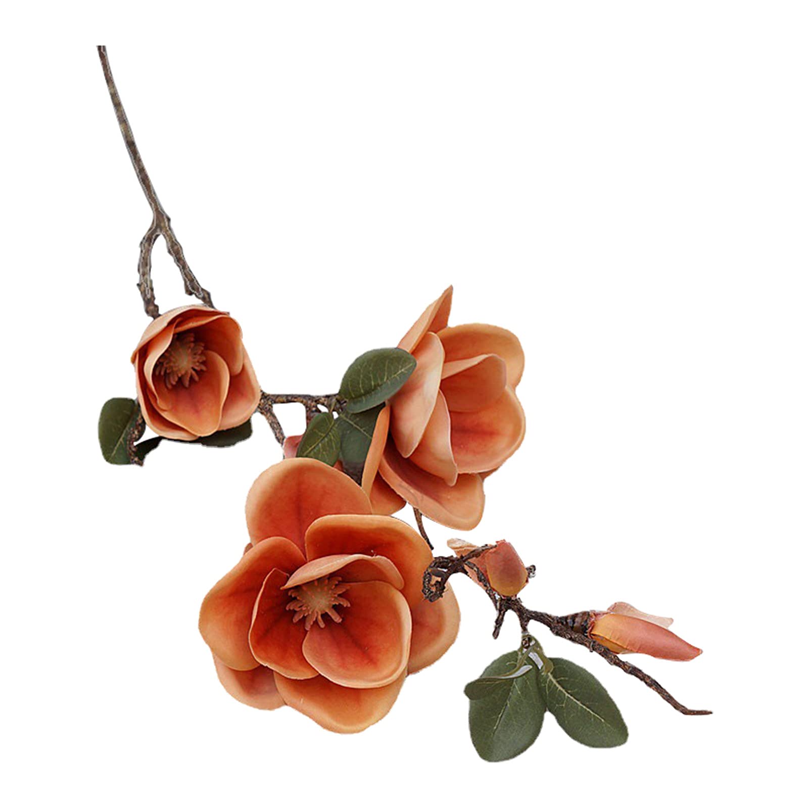 NUZYZ Artificial Fake Flowers - Real Touch Fabric 3-Head Faux Magnolia Flowers for Home Decor, Wedding Centerpieces & Living Room Arrangements