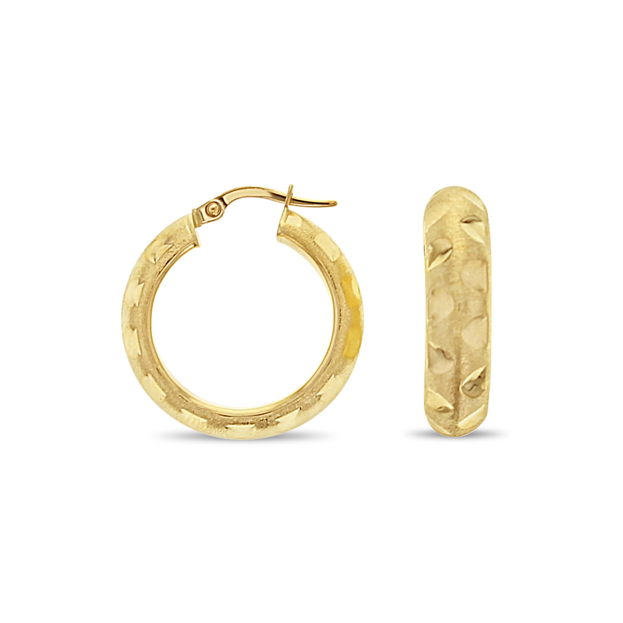 24mm Diamond Cut Satin Finish 14K Yellow Gold Hoop Earrings for Women - Perfect for Everyday Wear, Parties & Special Occasions