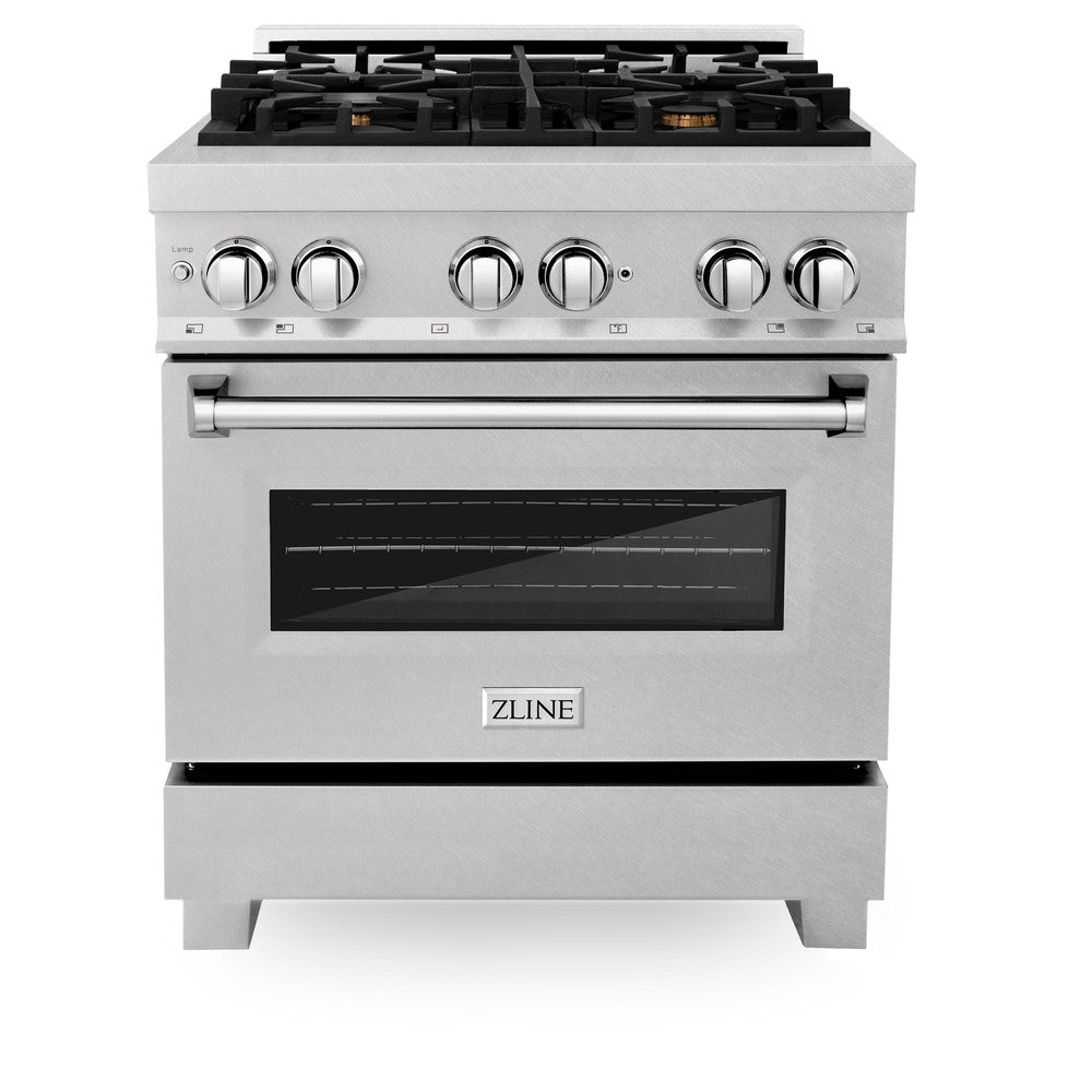 ZLINE 30-inch 4.0 cu.ft Dual Fuel Range - Gas Cooktop & Electric Convection Oven in Satin Stainless Steel with 4 Brass Burners (RAS SN BR 30) - Perfect for Home Kitchens, Professional Chefs & Modern Cooking Enthusiasts