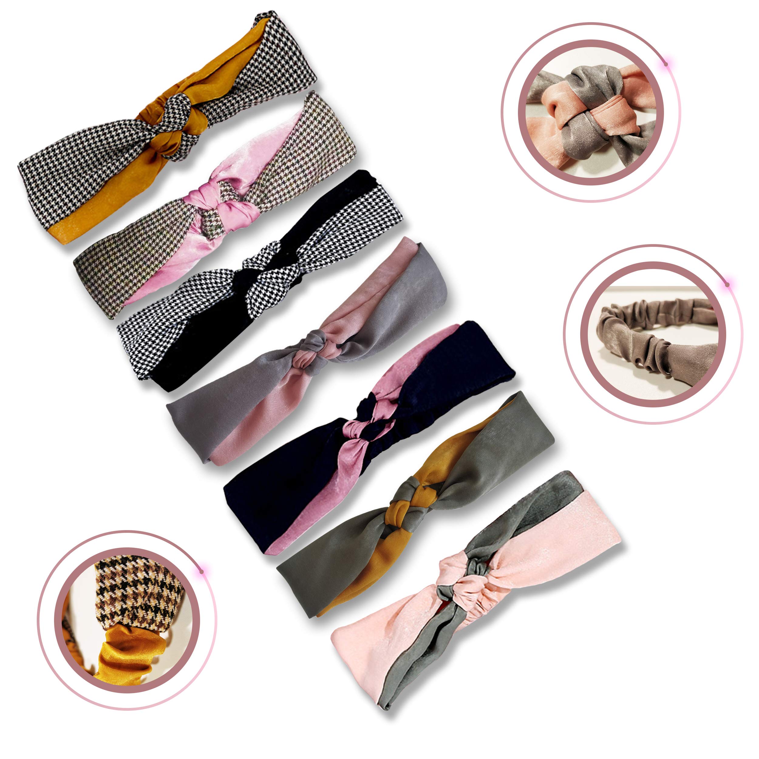 7 Pack Knotted Headbands for Women & Girls - Non Slip Stretchy Fabric Hair Accessories | Criss Cross Design for Comfort & Style | Perfect for Workouts, Yoga, Running & Everyday Wear