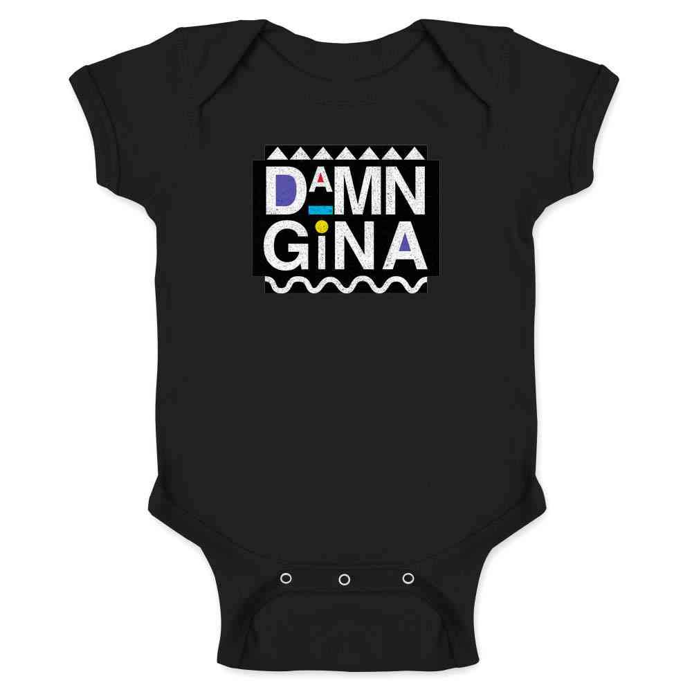 Pop Threads Damn Gina Baby Bodysuit - Retro 90s Funny Infant Onesie for Boys & Girls | Cute Newborn Gift, Baby Shower Present & 90s Nostalgia Outfit