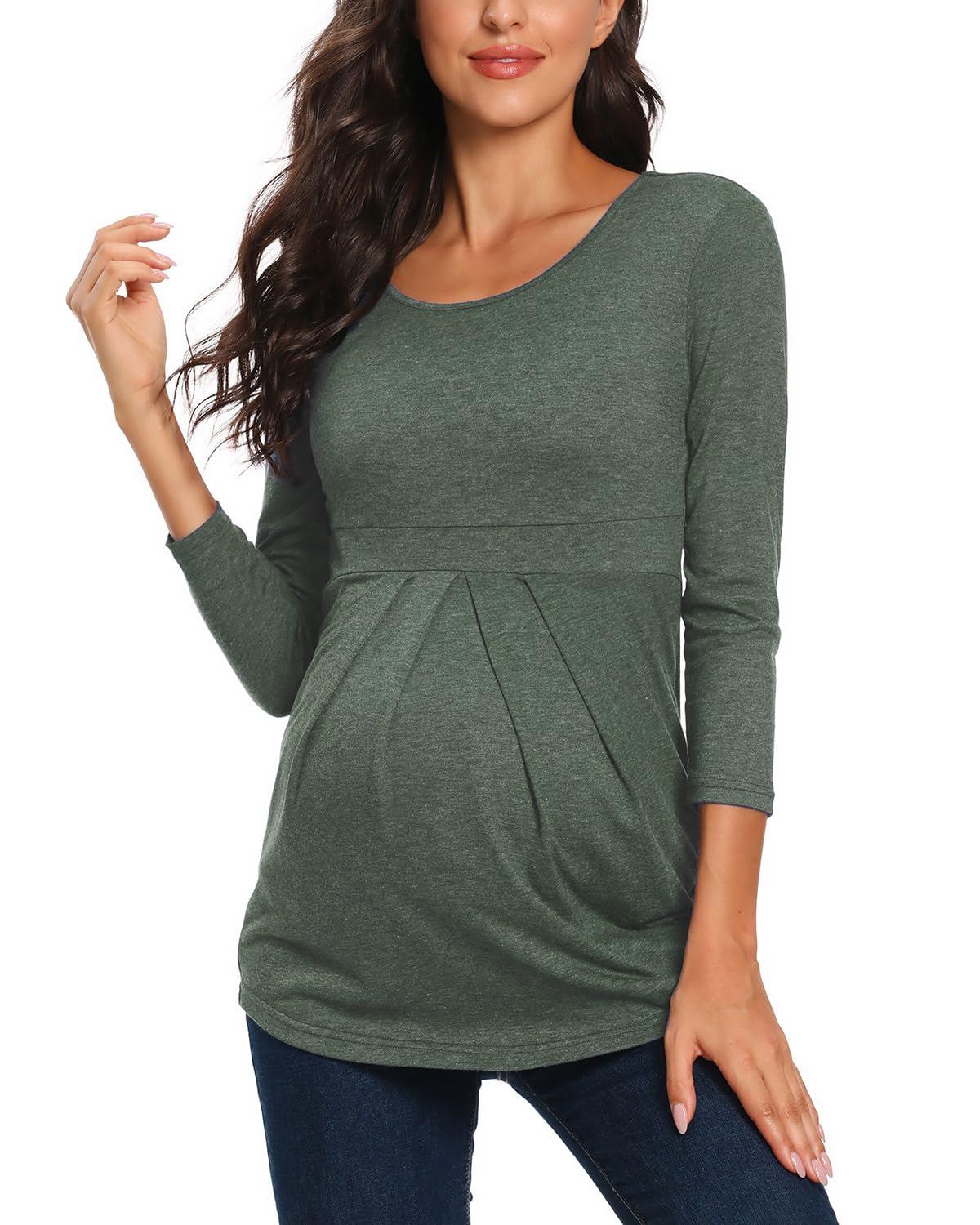 Glampunch Women's Maternity Tops - Short & 3/4 Sleeve Round Neck Peplum Tunic Top for Pregnancy | Comfortable Stretch Fabric for Everyday Wear, Office & Casual Outfits