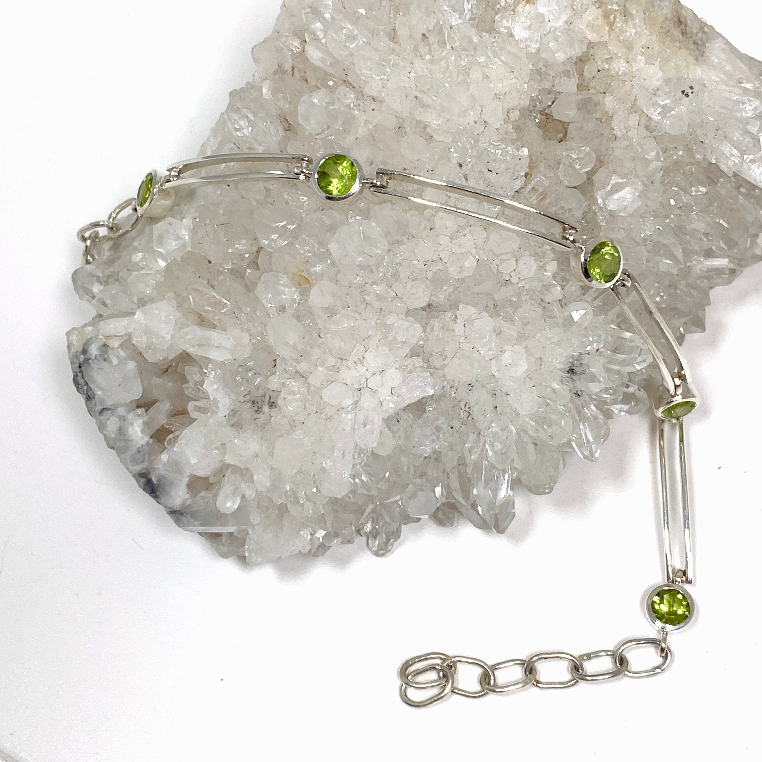 Peridot Round Faceted Gemstone Silver Split Spacer Bracelet for Women - Elegant Jewelry Gift for Birthday, Anniversary & Special Occasions