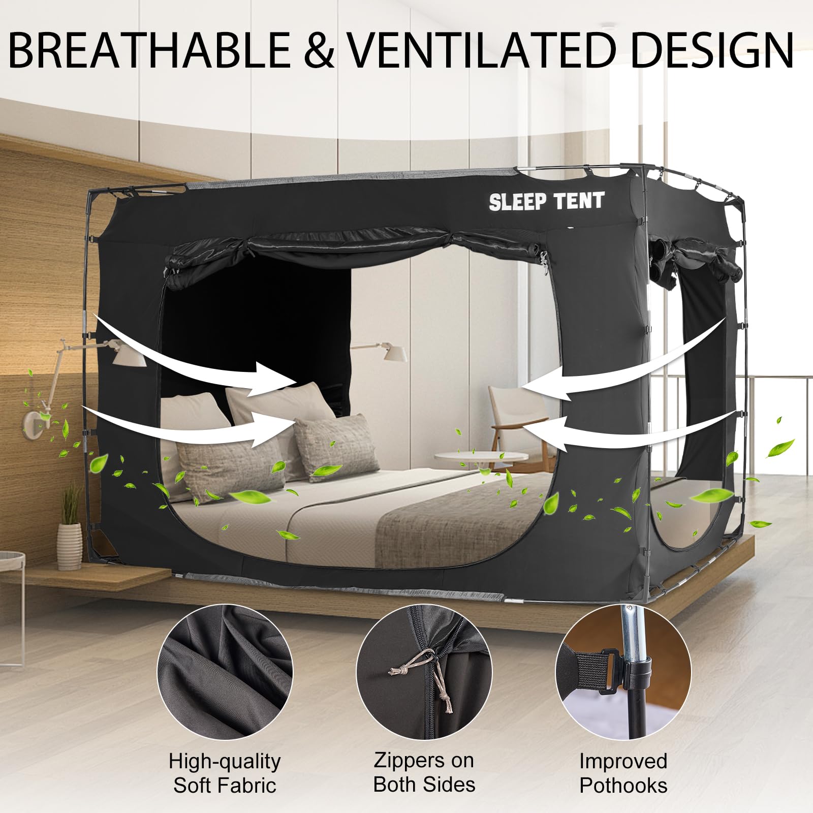 King Size Bed Tent Canopy for Adults & Kids - Portable Blackout Sleeping Tent (93% Light Blocking) - Perfect for Indoor Camping, Privacy & Nap Time