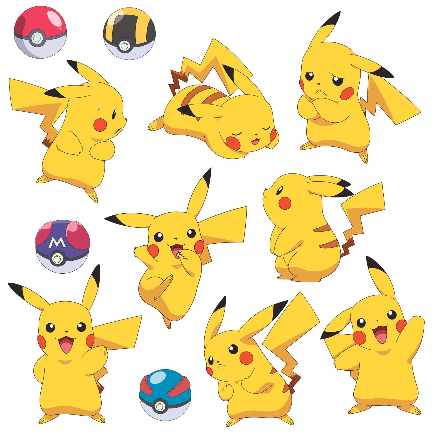 Pokemon Pikachu Peel and Stick Wall Decals - Removable Vinyl Stickers for Kids Room Decor, DIY Home Wall Art - Perfect for Bedroom, Nursery, Playroom & Dorm Room