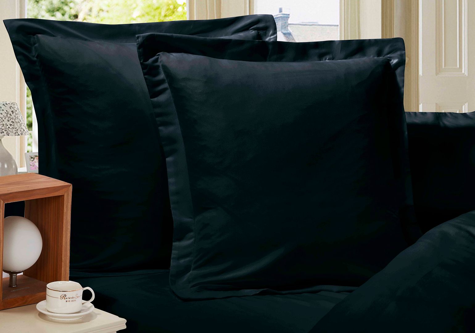 1000TC Premium Ultra Soft European Pillowcases 2 Pack - Luxury Bedding Set for Hotel & Home Use - Black