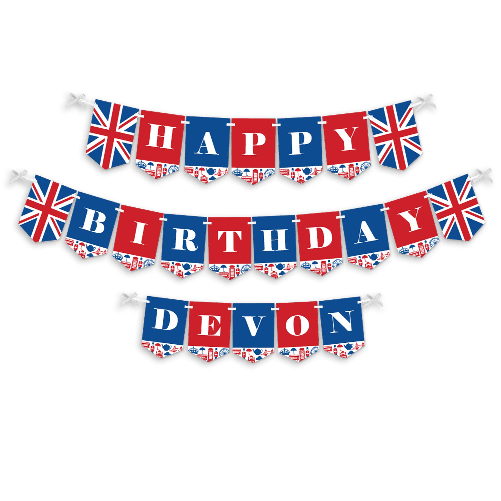 Personalized Cheerio London Birthday Banner - Custom Name Happy Birthday Party Bunting & Decorations - Perfect for Birthday Celebrations, Baby Showers & Home Decor