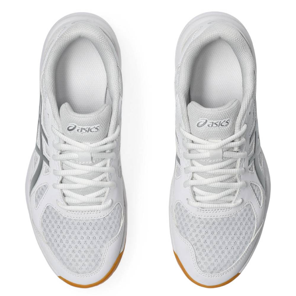 ASICS Upcourt 6 Women's Indoor Court Shoes - White/Pure Silver - Volleyball, Badminton & Squash Shoes for Women - Lightweight & Non-Marking Soles for Gym & Indoor Sports