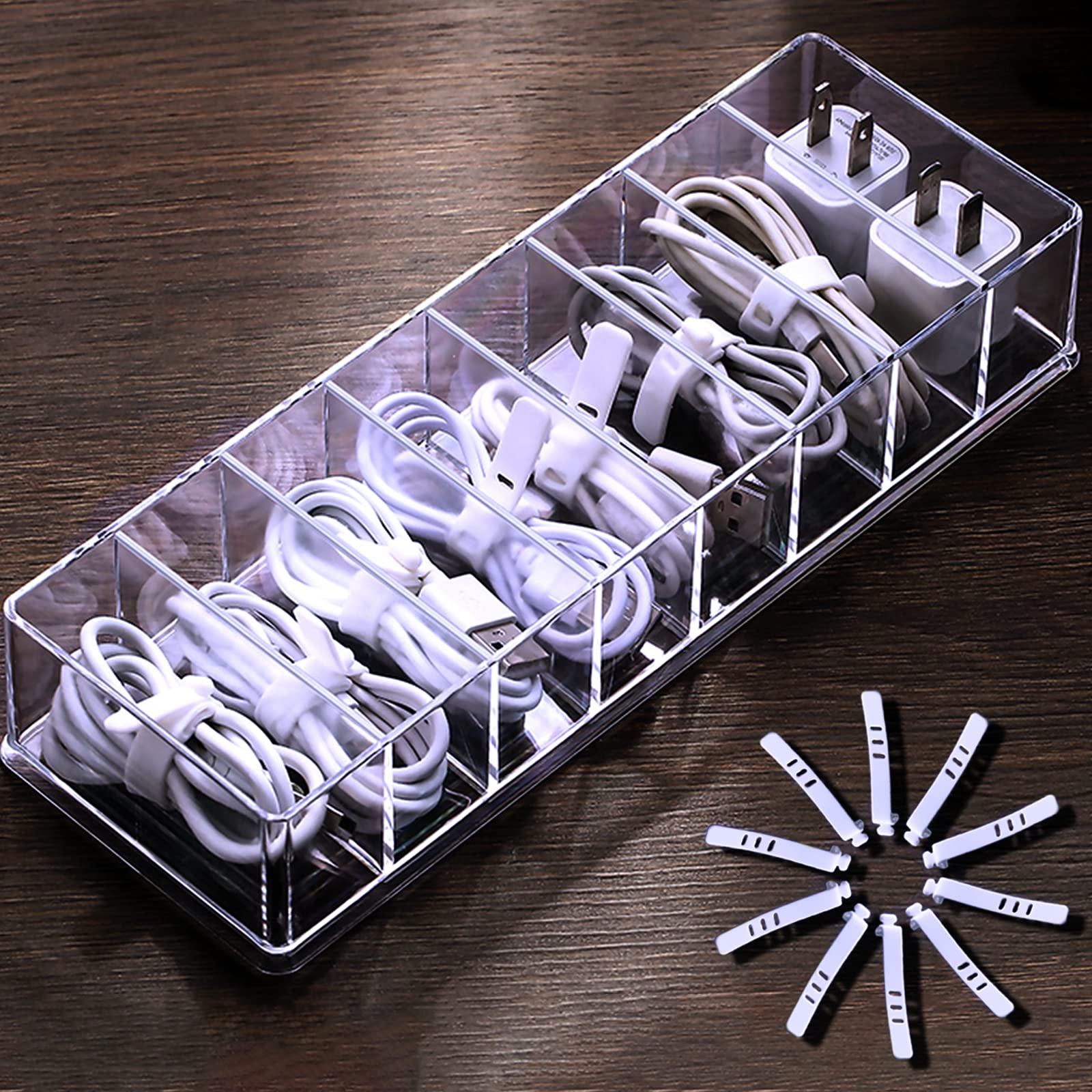 Vanshiga Clear Cable Organizer Box - USB Cord Management Storage for Desk, Compact Cosmetic & Small Accessories Organizer - Perfect for Home, Office & Travel Use