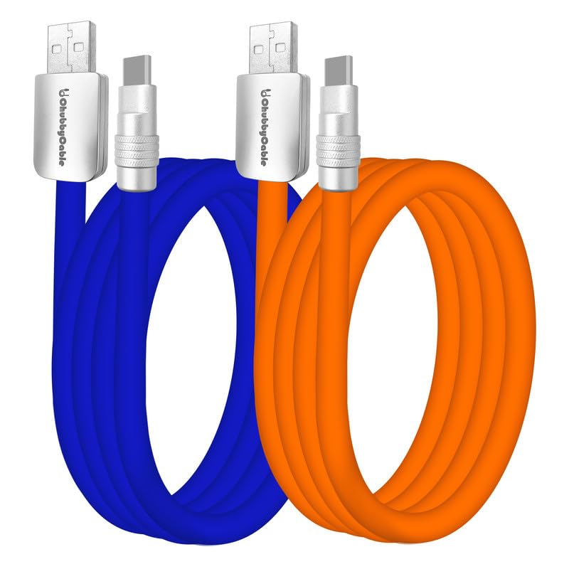 240W USB C Fast Charging Cable 2-Pack - Extra Thick Silicone USB-A to Type-C Cable for iPhone 15/16, iPad, MacBook - 3.3FT Dark Blue & Orange - Perfect for Travel, Office & Home Charging