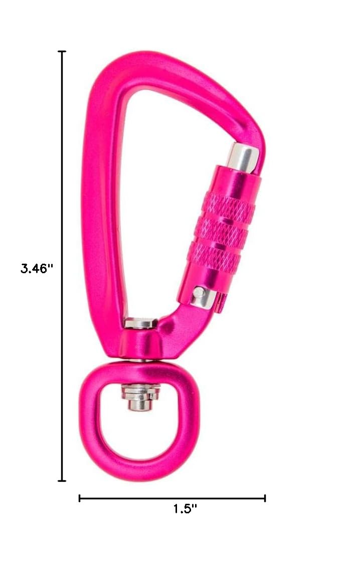 Self Locking Carabiner Clip - Heavy Duty D-Ring Keychain Hook with Rotating Ring for Outdoor Hiking, Camping, Hammock, Backpack & Gear Organization (2 Pack)