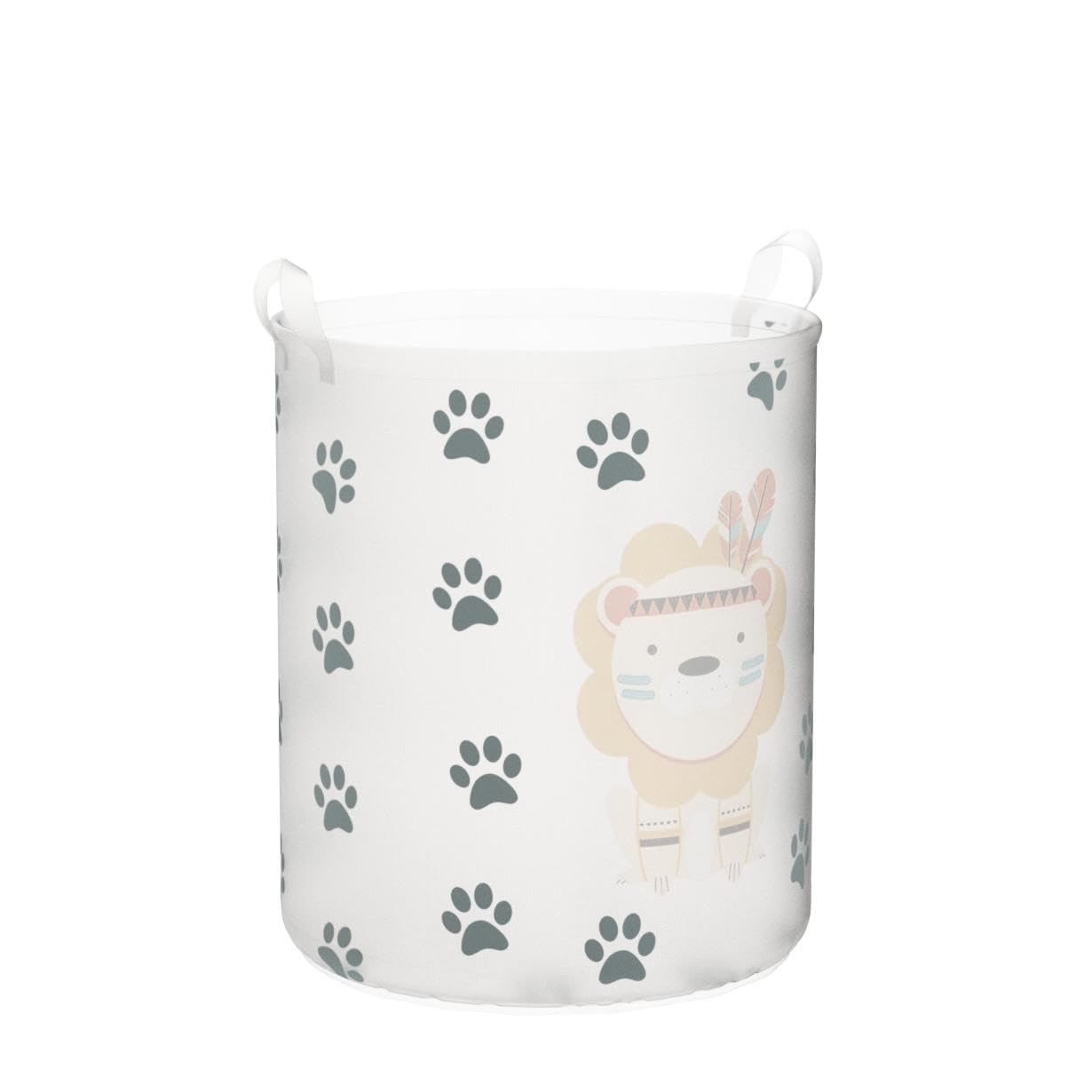 Wolpin Waterproof Laundry Bag & Toy Storage Organizer - Foldable, Moistureproof, Large 63L Capacity with Handles (Lion White, Cotton) - Perfect for Kids' Room, Travel, Camping & Home Organization