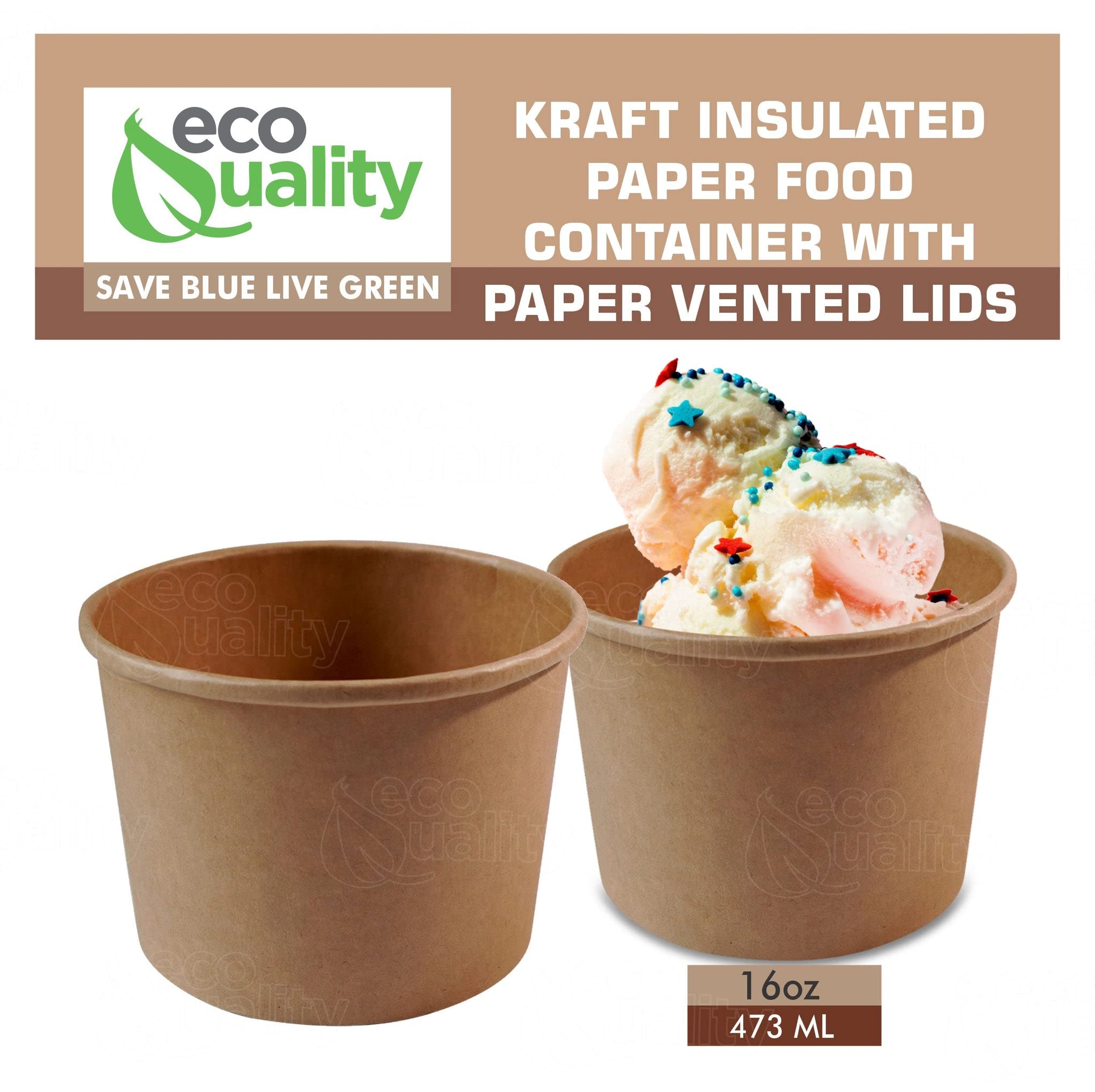 Eco-Friendly Disposable Kraft Paper Soup Bowls with Lids - 16oz Round Microwave Safe Food Containers for Ice Cream, Frozen Yogurt, Desserts & Takeout (50 Pack) - Perfect for Parties, Catering & Food Storage