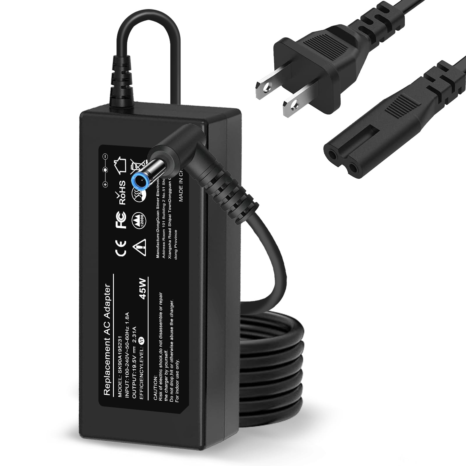 45W Smart Blue Tip Power Adapter Charger for HP Laptop - Fast Charging, Compatible with HP Pavilion, Envy, ProBook - Perfect for Home, Office & Travel Use