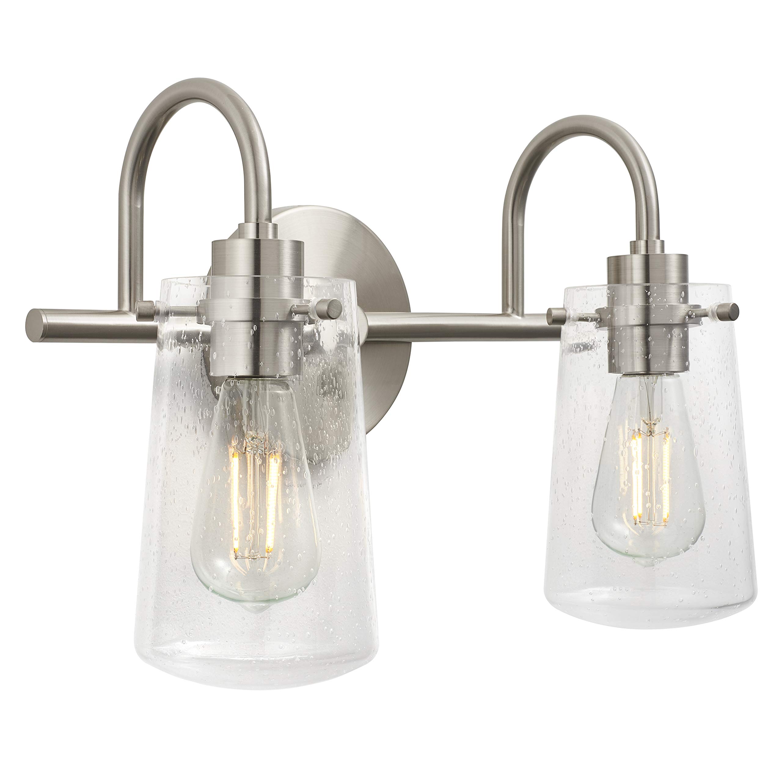 Modern 2-Light Brushed Nickel Bathroom Vanity Light with Clear Glass Shade - UL Listed Lighting Fixture for Bathroom Mirror & Vanity Areas | Perfect for Contemporary Home Decor & Spa-Like Ambiance
