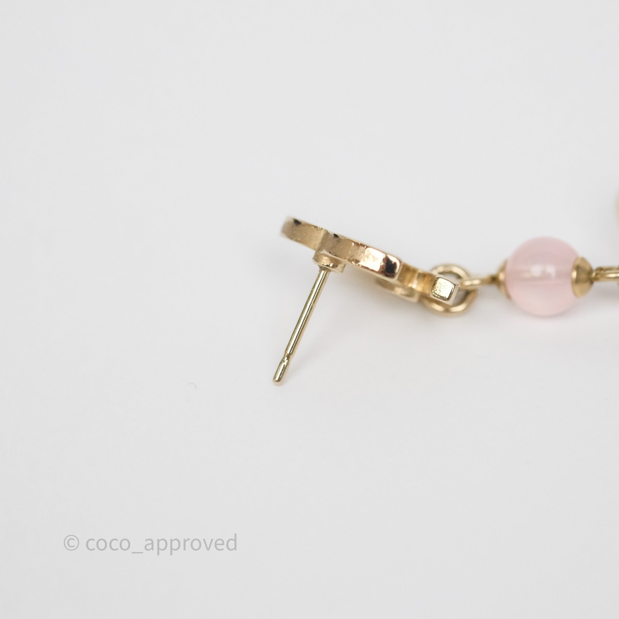 Chanel CC Pink Bead Heart Pearl Crystal Drop Earrings in Gold Tone - Elegant Luxury Jewelry for Women, Perfect for Parties, Weddings & Special Occasions