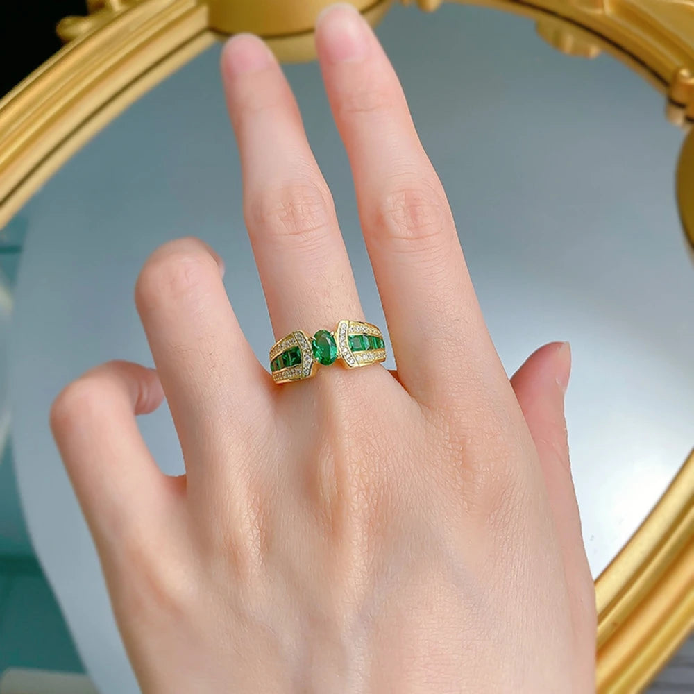 Emerald Gemstone Ring for Women - 14K Gold Plated Elegant Jewelry Gift for Her - Perfect for Weddings, Anniversaries & Special Occasions