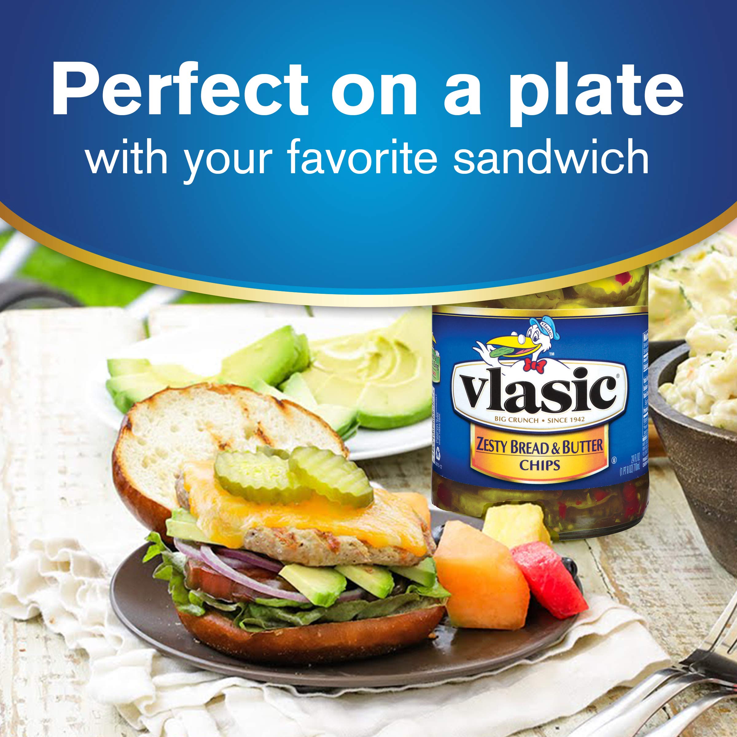 Vlasic Zesty Bread and Butter Pickle Chips - 12 Pack (24oz Jars) | Crunchy Sweet & Tangy Pickles for Burgers, Sandwiches & Snacking
