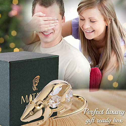24K Gold Plated Crystal Studded Rat Ornament - Elegant Tabletop Decor for Year of The Rat - Perfect Gift for Women, Mom, Daughter, Sister (Mother's Day, Birthday, Christmas, Anniversary) - Ideal for Home Decor, Office Display, and Special Occasion Centerpiece