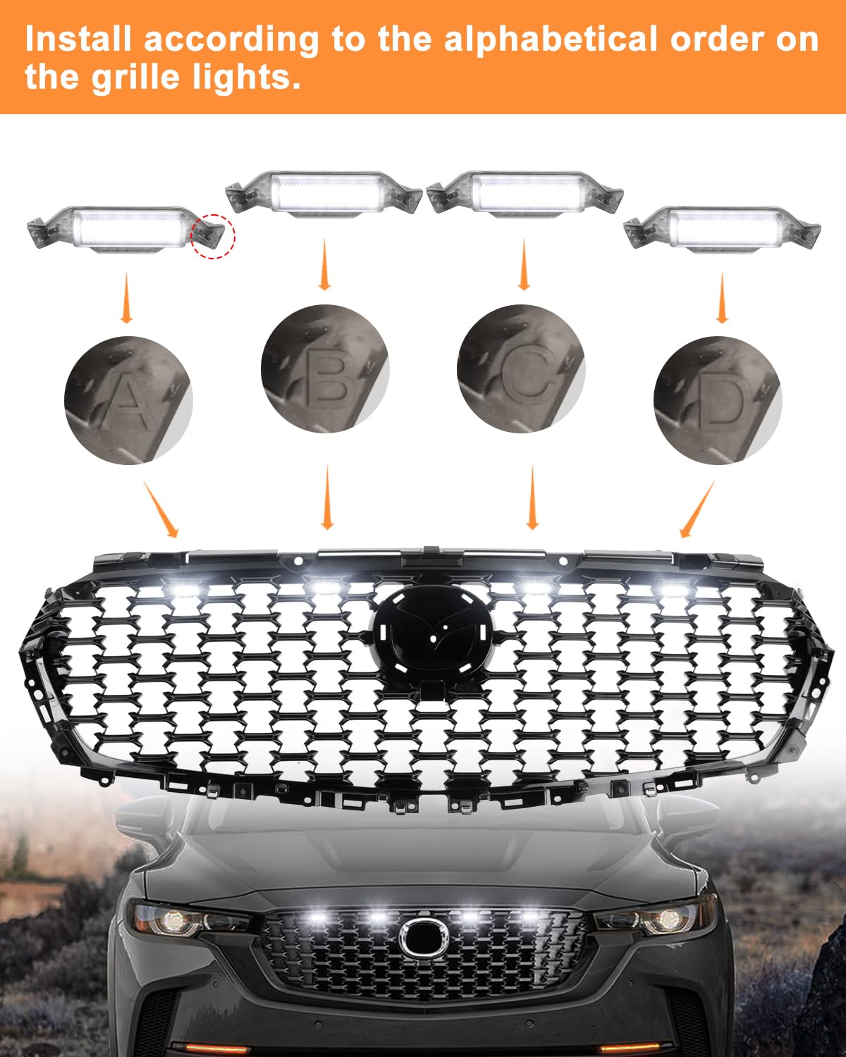 2022-2025 Mazda CX-50 LED Grill Lights - White Front Grille Trim Accessories for Enhanced Night Visibility & Off-Road Style | Perfect for Camping, Off-Roading & Night Driving