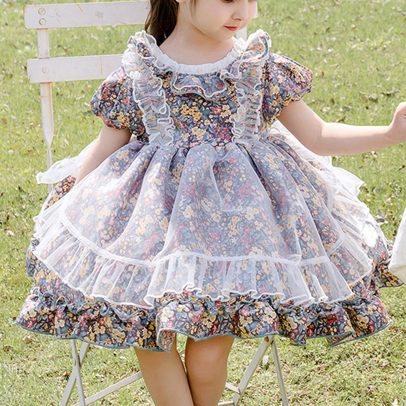 Princess Tulle Flower Girl Dress with Puff Sleeves and Ruffles - Elegant Baptism, First Communion & Wedding Party Dress for Toddler Girls