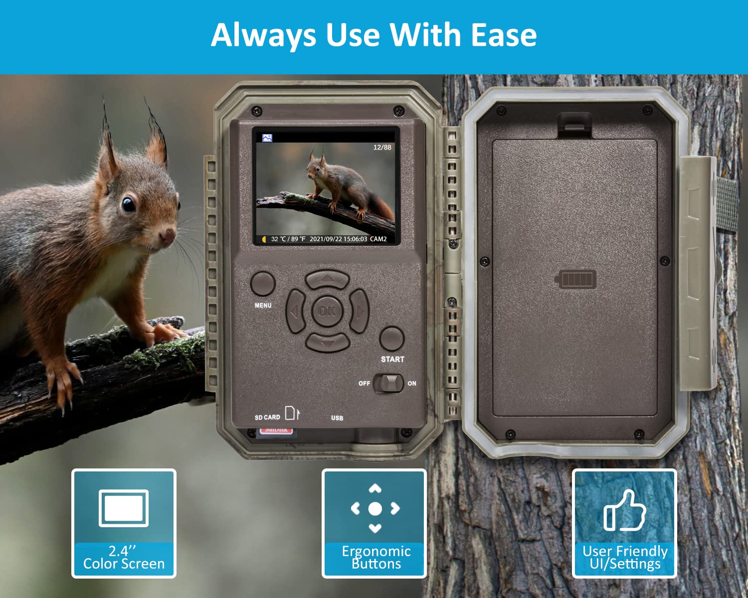 GardePro E5S Trail Camera - 64MP 1296p HD Game Camera with 100ft Night Vision, Motion Activated, Waterproof for Deer Hunting & Wildlife Monitoring | Perfect for Outdoor Adventures, Backyard Surveillance, and Nature Photography