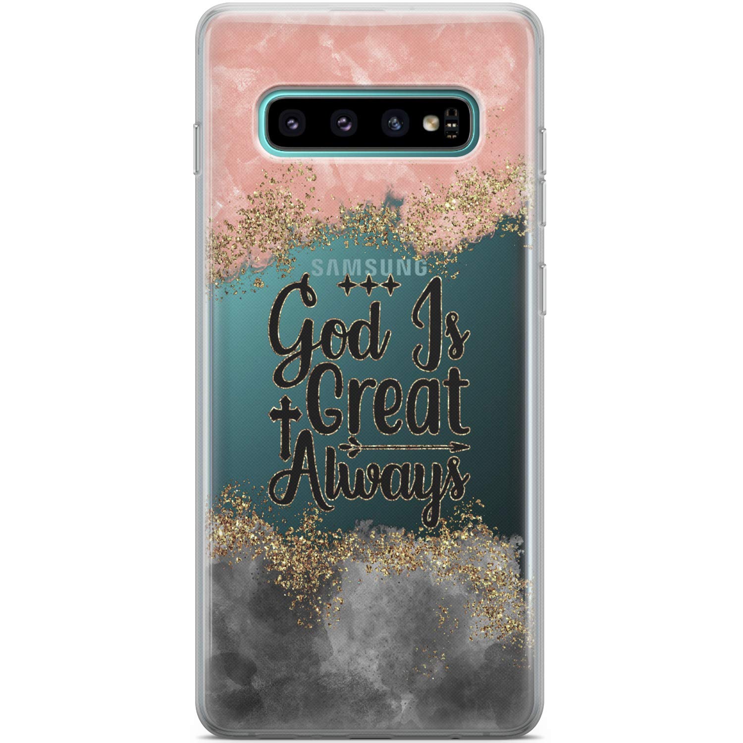 God is Great Bible Verse Phone Case for Samsung Galaxy S24/S23 Ultra/S22 5G Plus/S21 FE/S20/S10 - Slim Christian Inspirational Quote Cover, Flexible Silicone TPU, Lightweight Abstract Design - Perfect for Daily Protection & Faith Expression