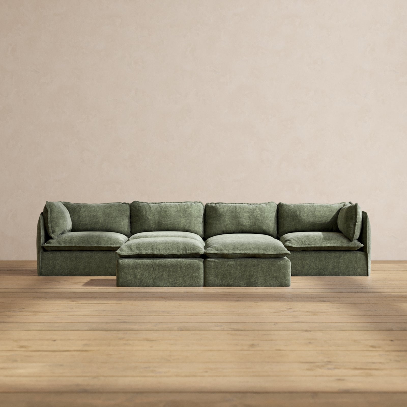 Premium Modular Performance 4-Seater Sofa with Bench Ottoman in Willow Fabric - Luxury Blend for Living Room, Family Room & Home Theater Comfort