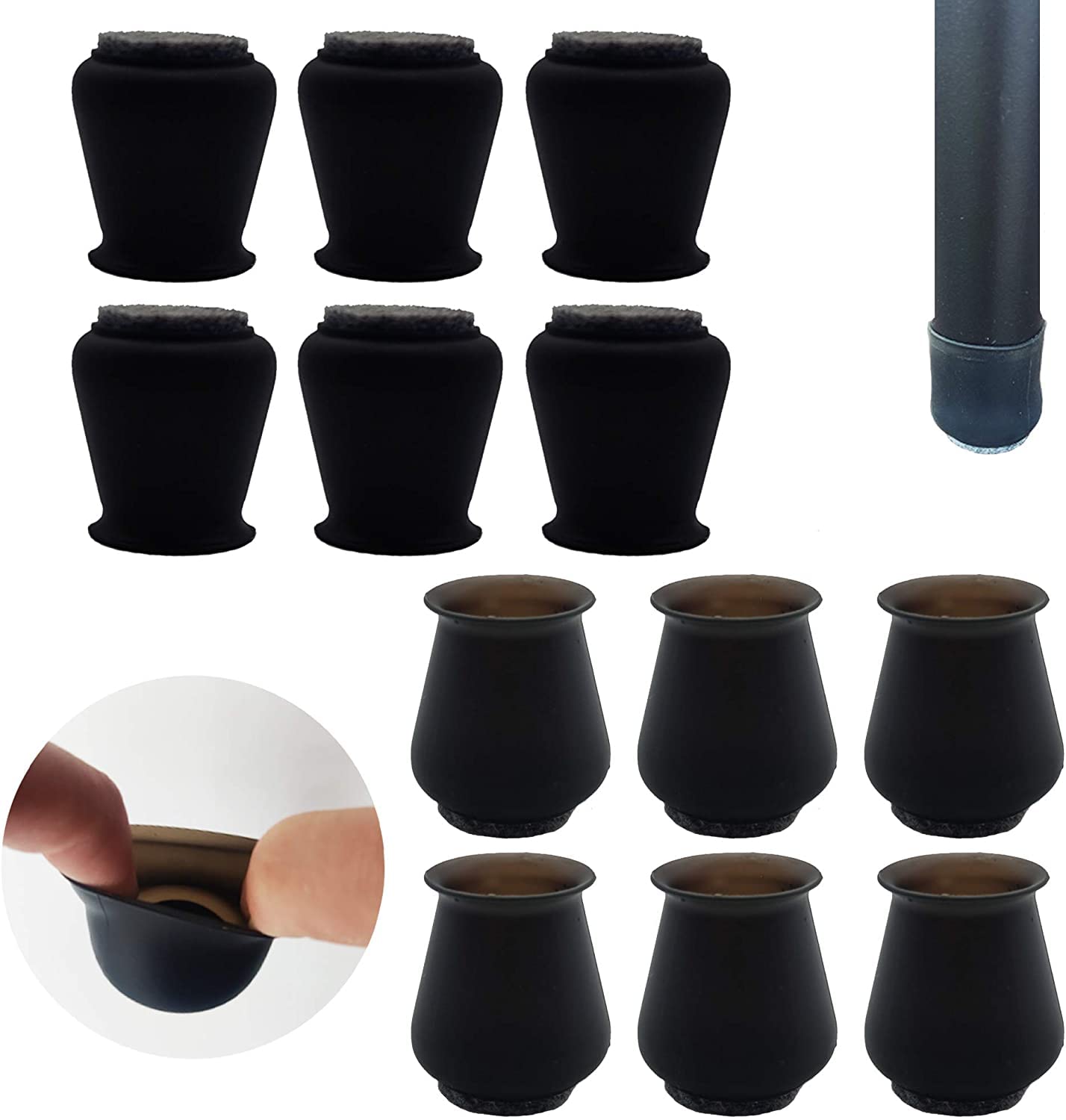 Upgraded 24 PCS Chair Leg Caps with Felt Bottom - Round & Square Silicone Chair Leg Covers for Noise Reduction & Floor Protection | Elastic Furniture Protectors to Prevent Scratches (Small, Black, 24 Pack) | Perfect for Hardwood Floors, Office Chairs & Home Furniture