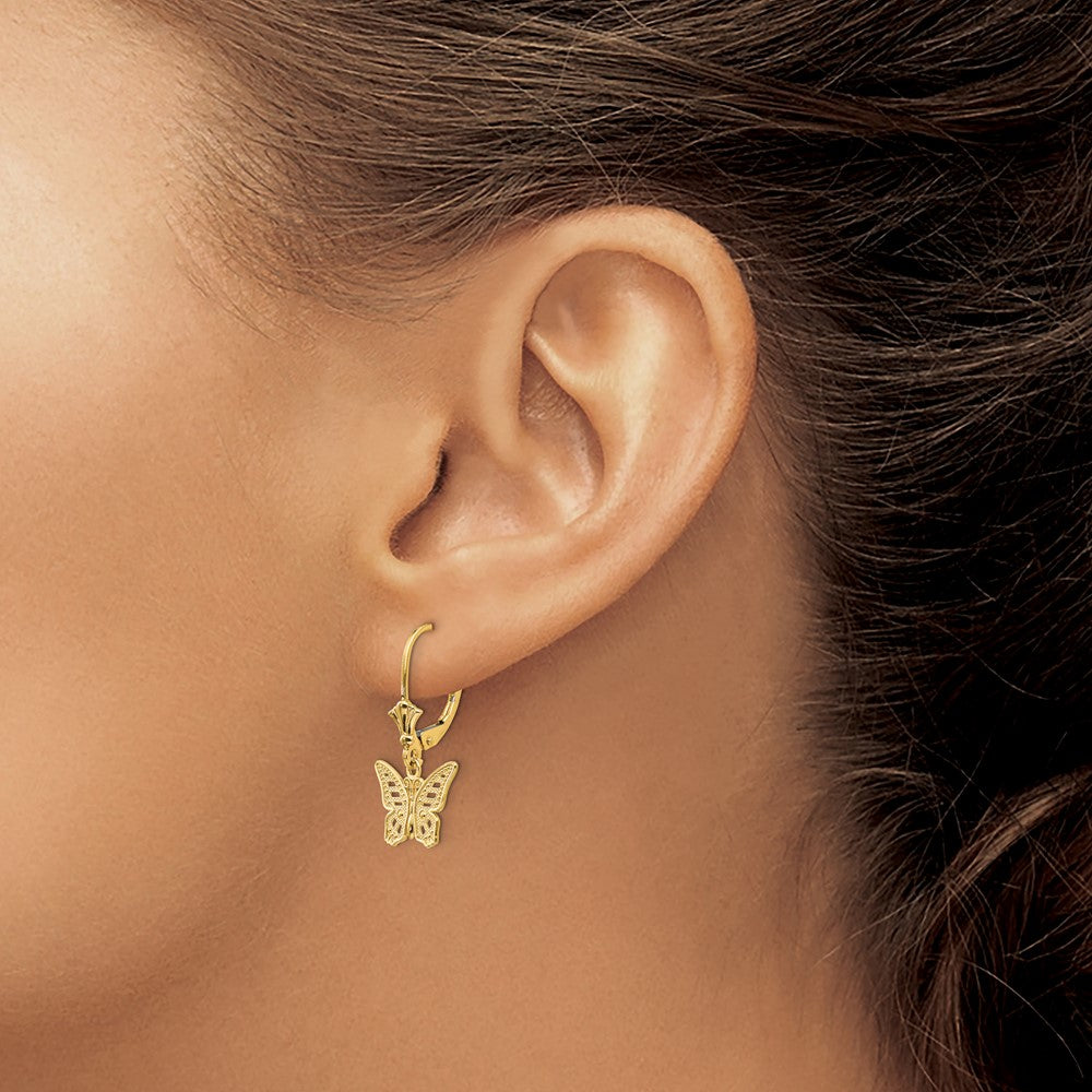 Gold Butterfly Leverback Earrings TF1768 - Elegant Dangle Earrings for Women, Perfect for Weddings, Parties & Everyday Wear