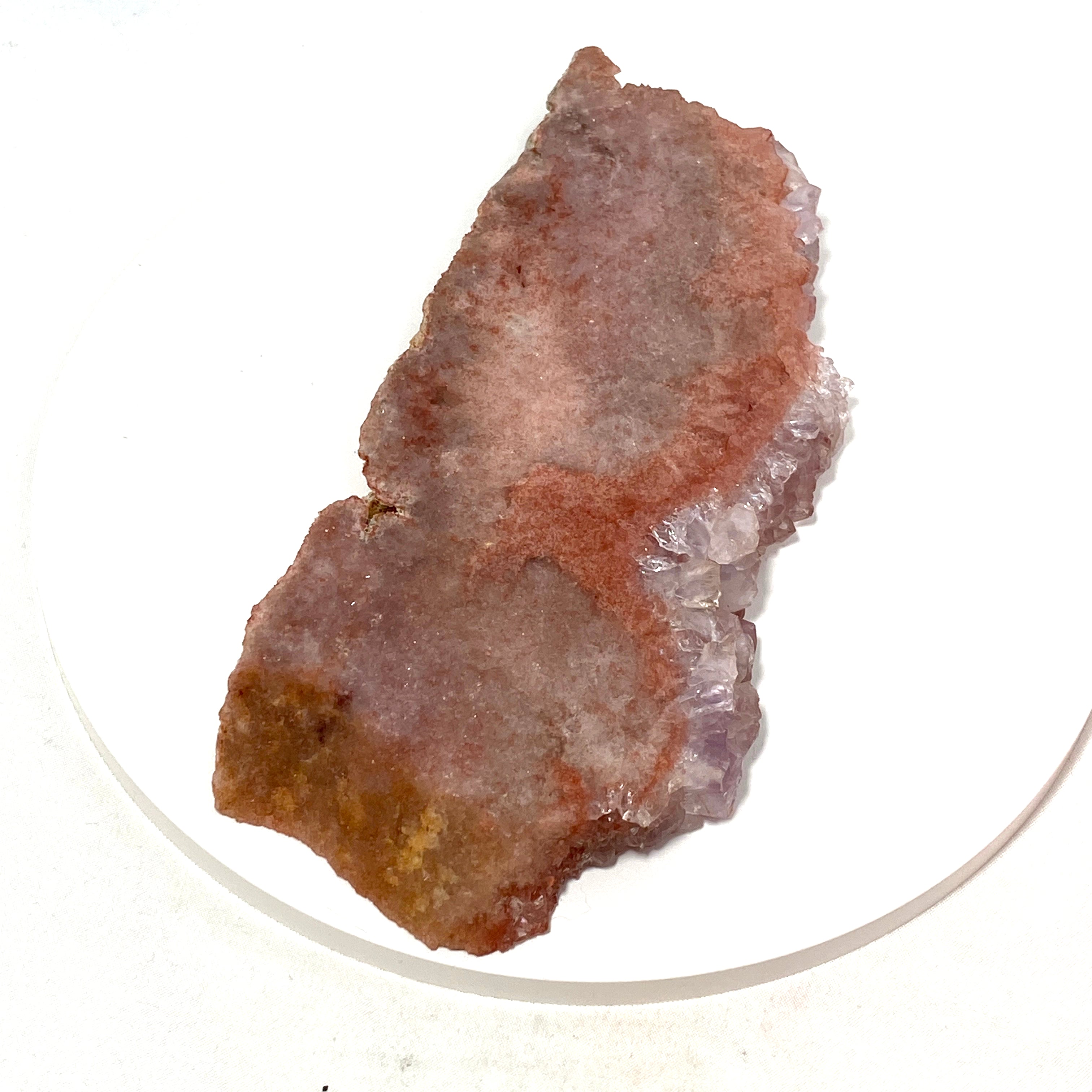 Natural Pink Amethyst & Quartz Crystal Slice on Wooden Stand - Healing Stone Decor for Home, Office & Meditation Space - PASL01