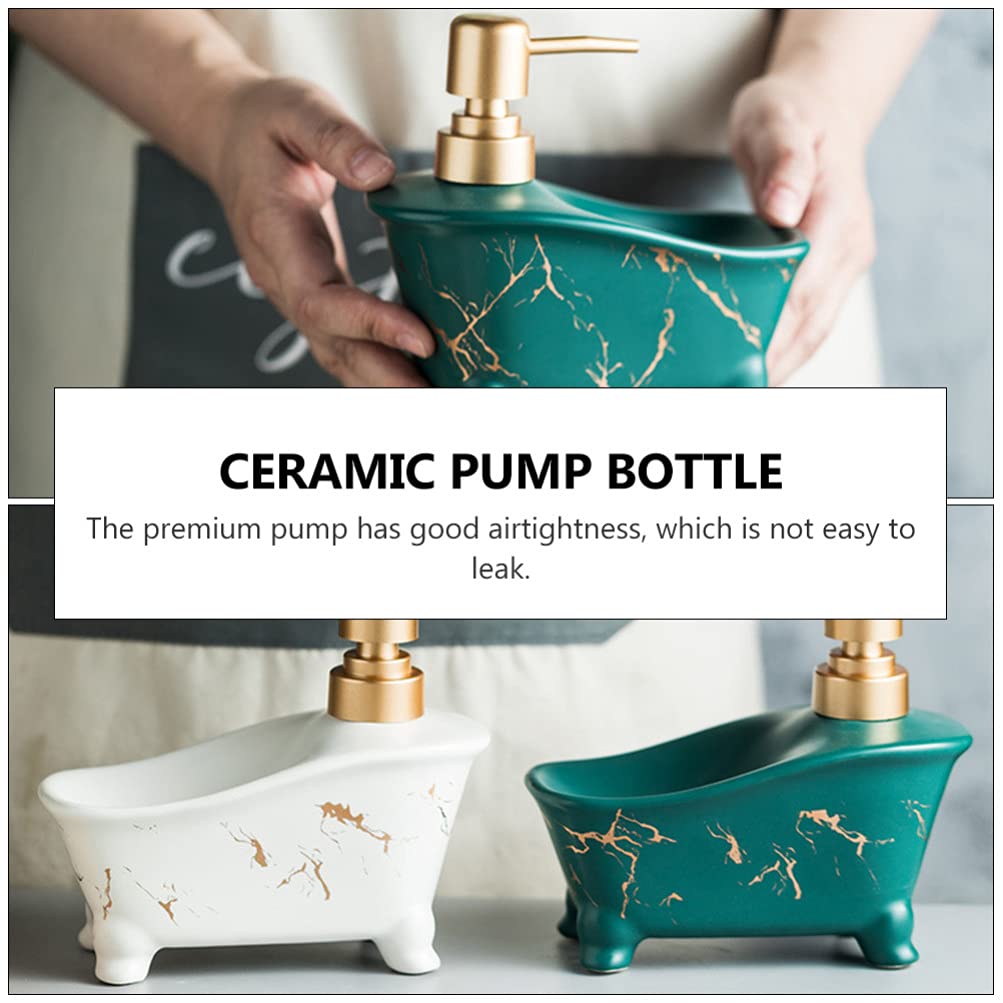 1pc Ceramic Pump Bottle - Empty Lotion Dispenser for Shower Gel, Shampoo & Liquid Soap | Bathroom Organizer with Soap Tray | Perfect for Spa, Salon & Home Bathroom Decor