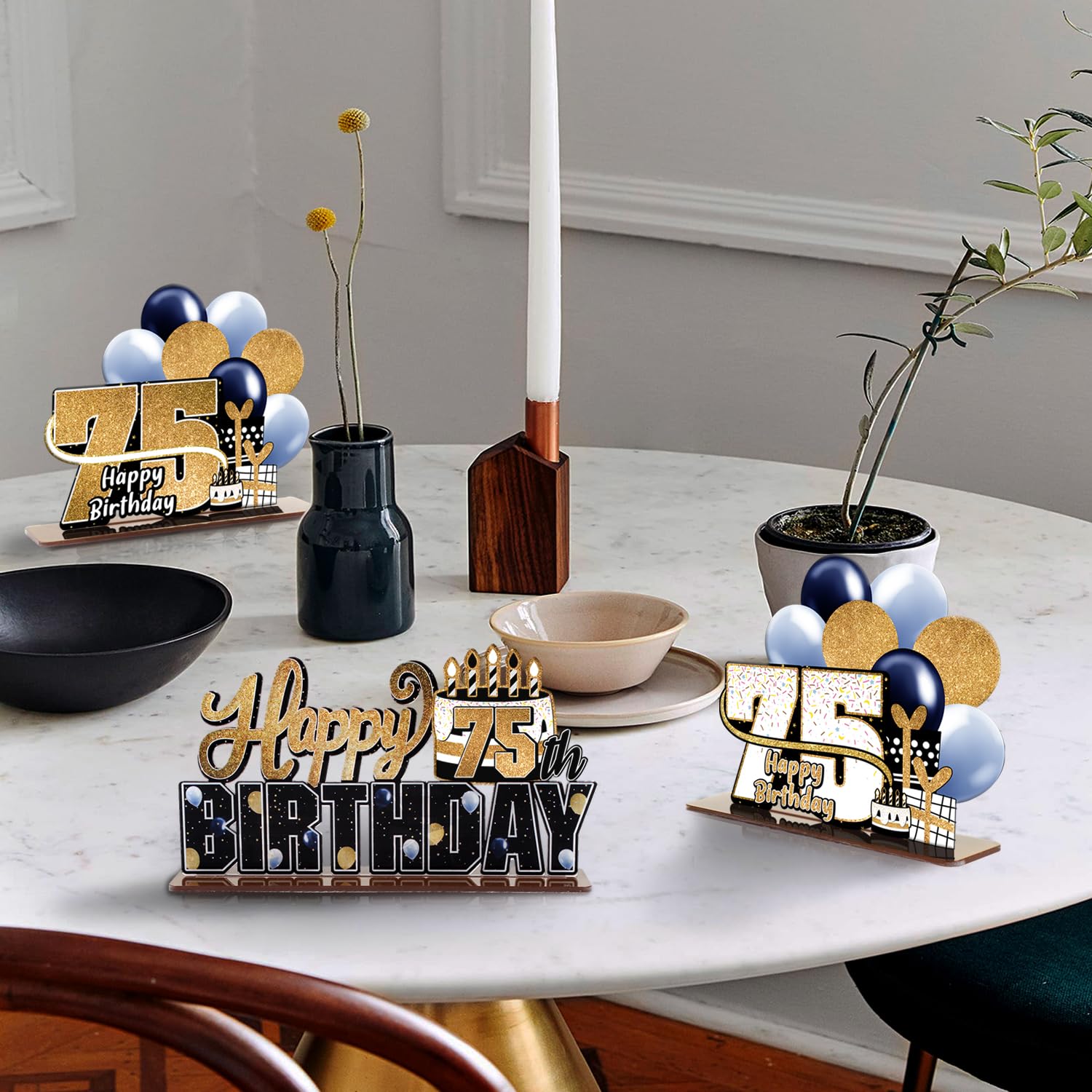 LINGTEER 75th Birthday Gold Acrylic Table Topper Centerpiece Set - Cheers to 75 Years Party Decorations for Milestone Celebrations, Retirement Parties & Anniversary Events