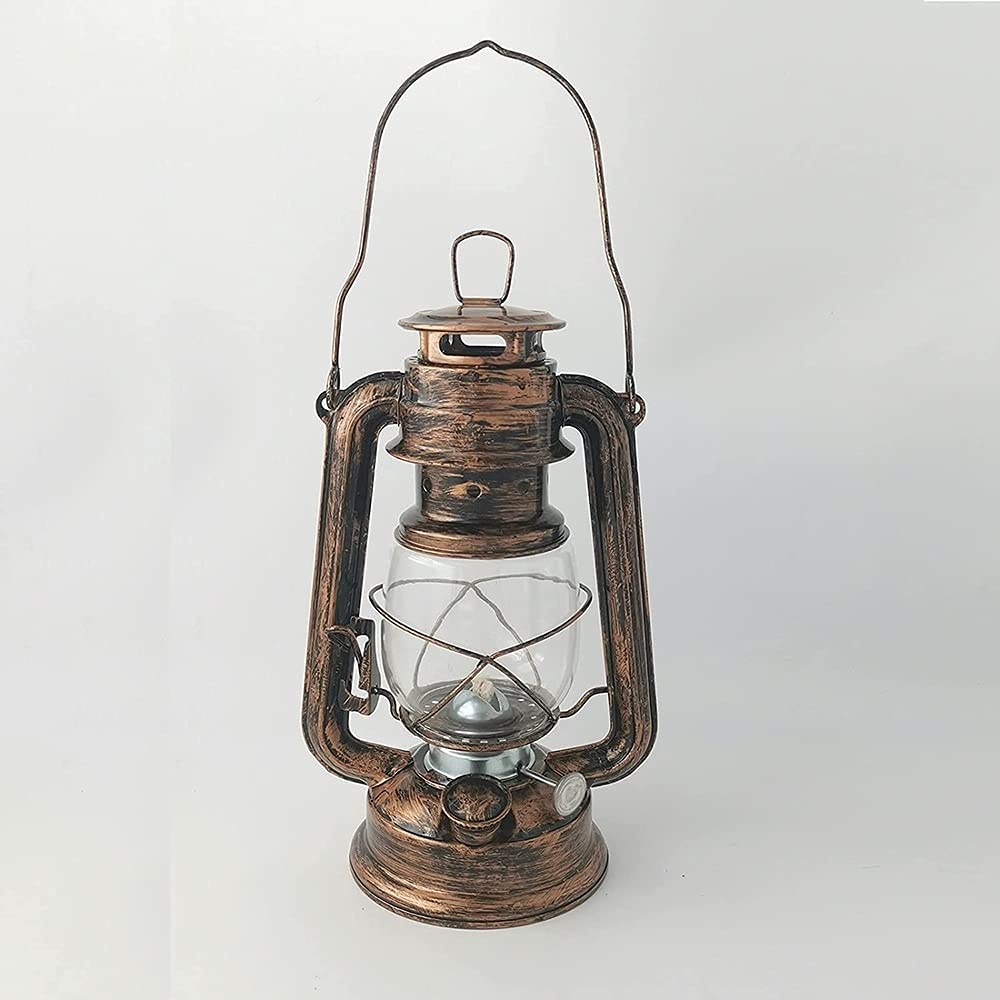 Vintage Iron Kerosene Oil Lamp - Portable Hurricane Lantern for Camping, Tent, Outdoor Adventures & Romantic Decor - Retro Style Emergency Light for Power Outages & Couples Night