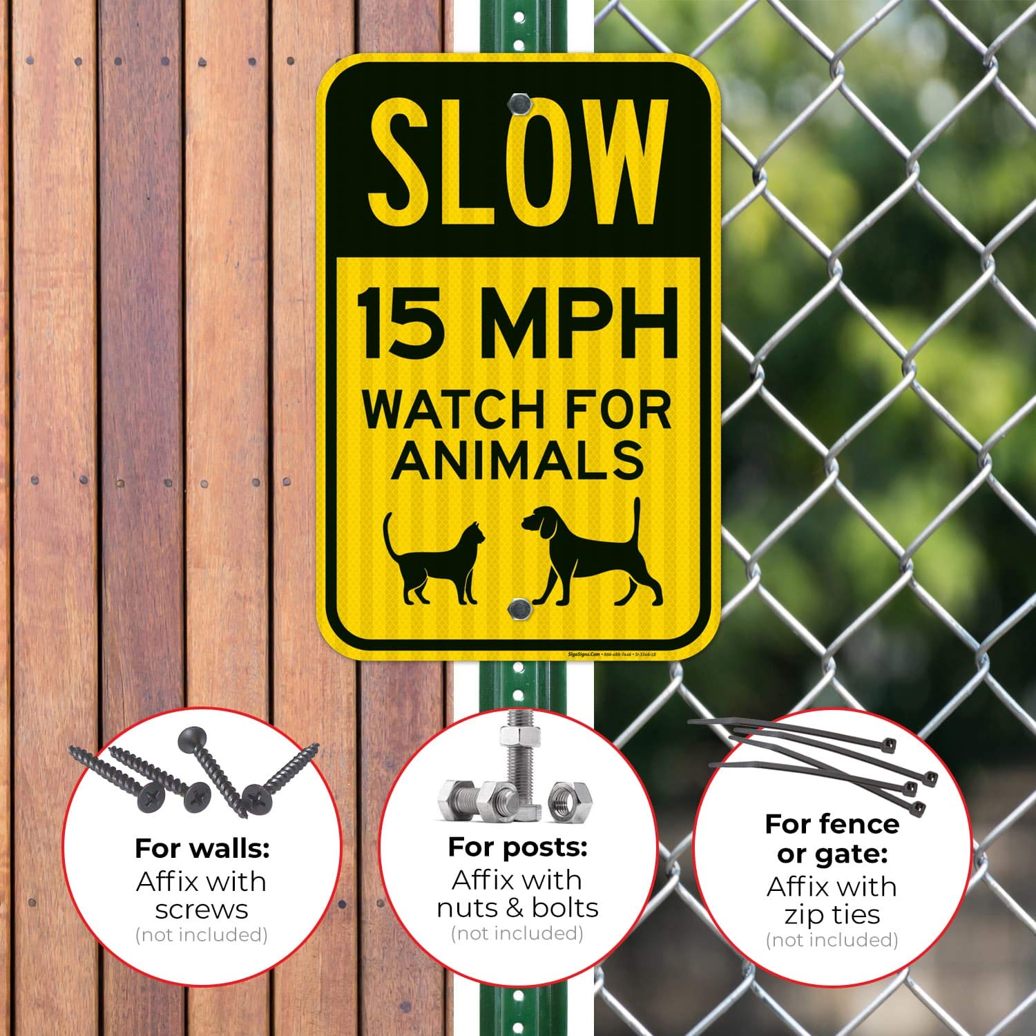 Slow 15 MPH Animal Crossing Sign - 12x18 Inch Reflective Aluminum Traffic Warning Sign for School Zones & Neighborhoods | 3M EGP Coated, Fade Resistant, USA Made | Perfect for Roads, Parks & Residential Areas