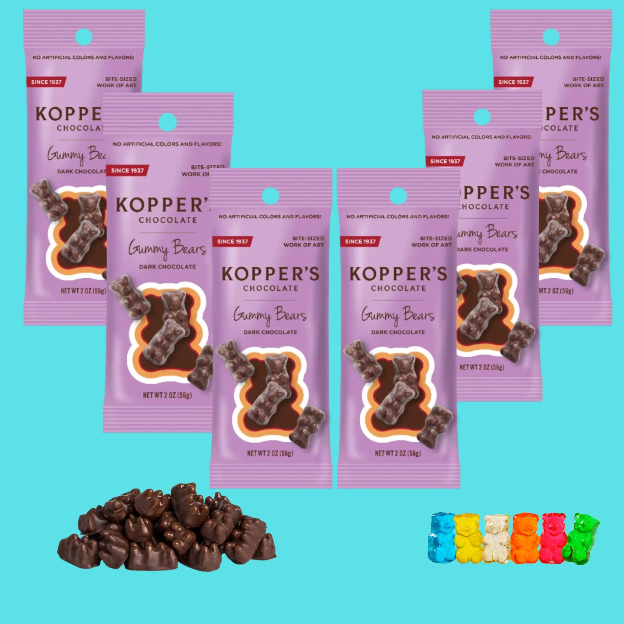 Dark Chocolate Gummy Bears 6-Pack (2oz Each) - Perfect for Snacking & Gifts