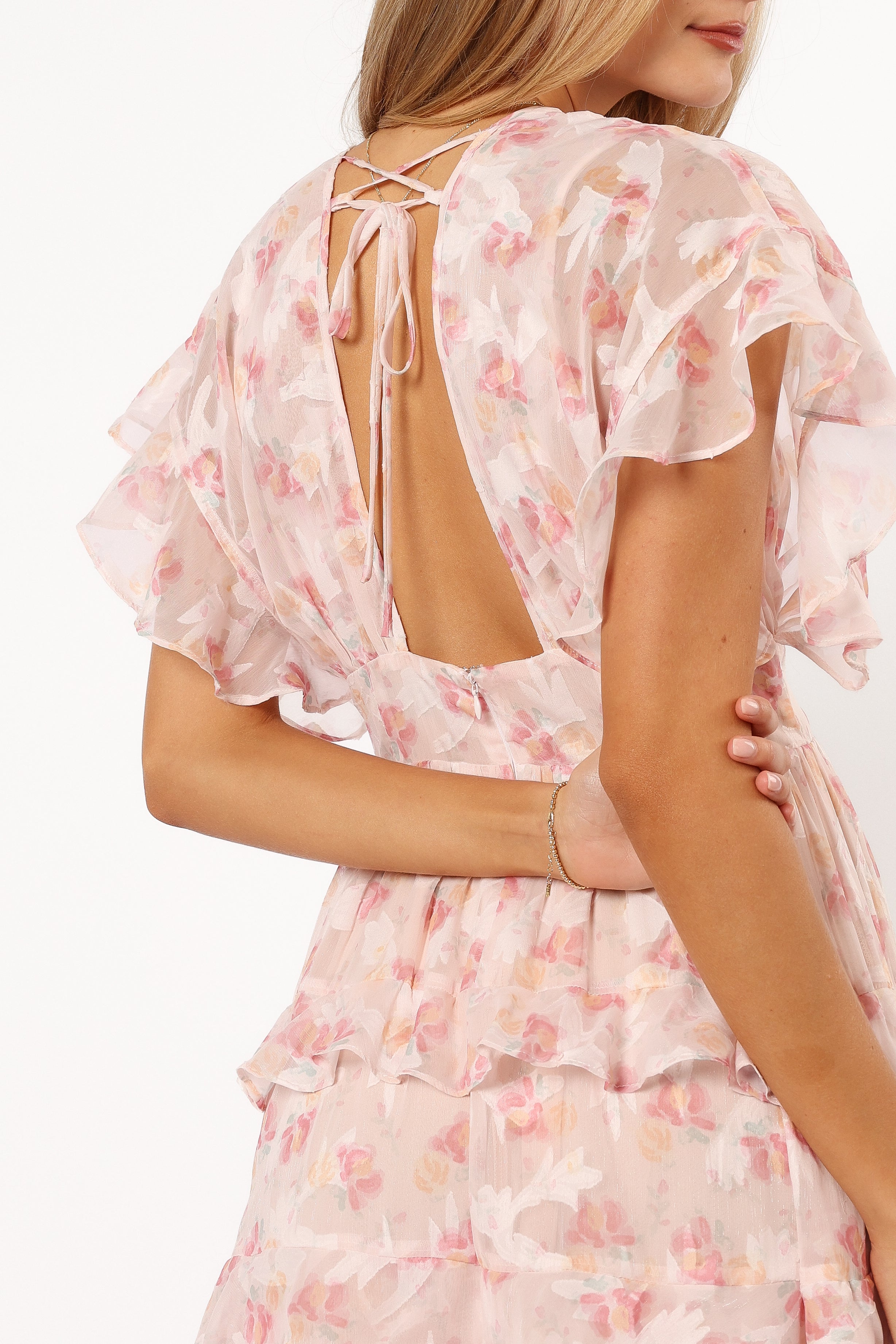 Daphne Ruffle Midi Dress for Women - Floral Print Summer Dress in Pink & Orange | Perfect for Beach Vacation, Date Night & Casual Outings